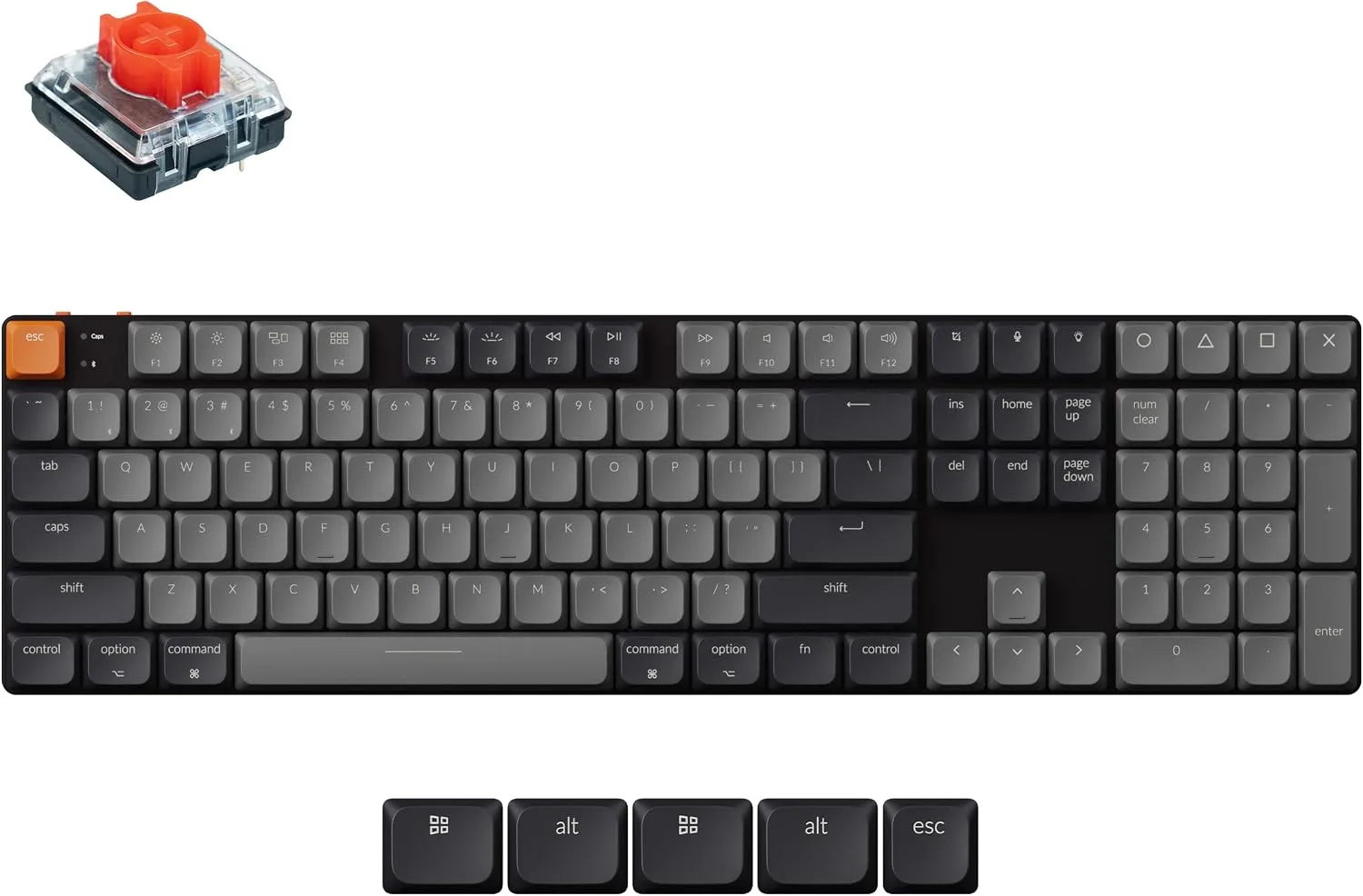 Keychron K5 QMK Ultra-Slim Full Size Layout Wireless Mechanical Gaming Keyboard, 104 Keys with Red Switch, White LED Backlight Rechargeable Wired Bluetooth Keyboard for Mac/Windows, Version 2