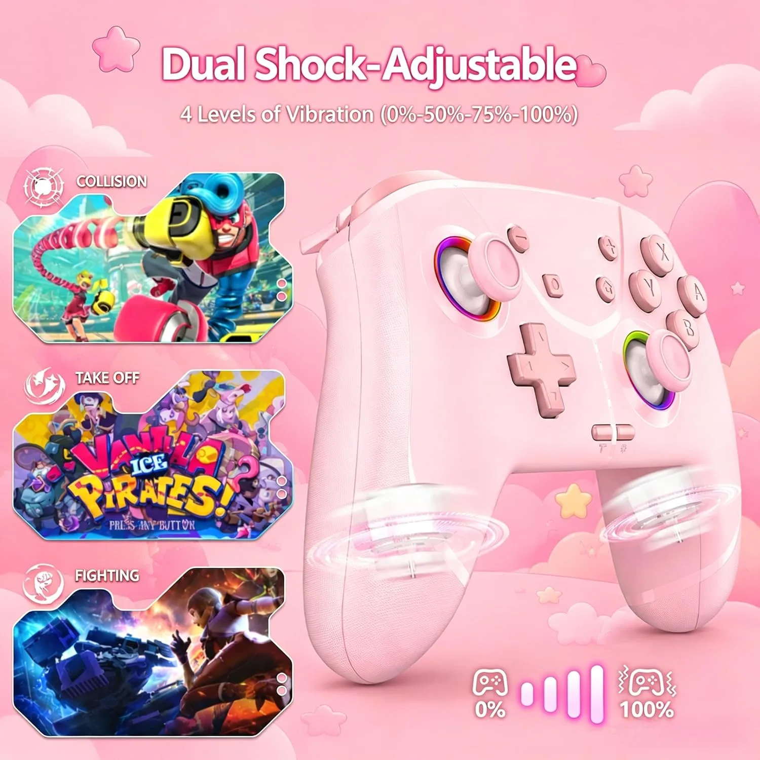 Switch Controller, Wireless Pro Controller for Nintendo Switch 2/Switch/Lite/OLED, Bluetooth controllers Compatible with iPhone/Mac/iPad/iOS/Android/Phone/PC/Steam and TV with Programming/RGB4/Vibration / 3 Turbo Modes/6-Axis/Motion (Pink)