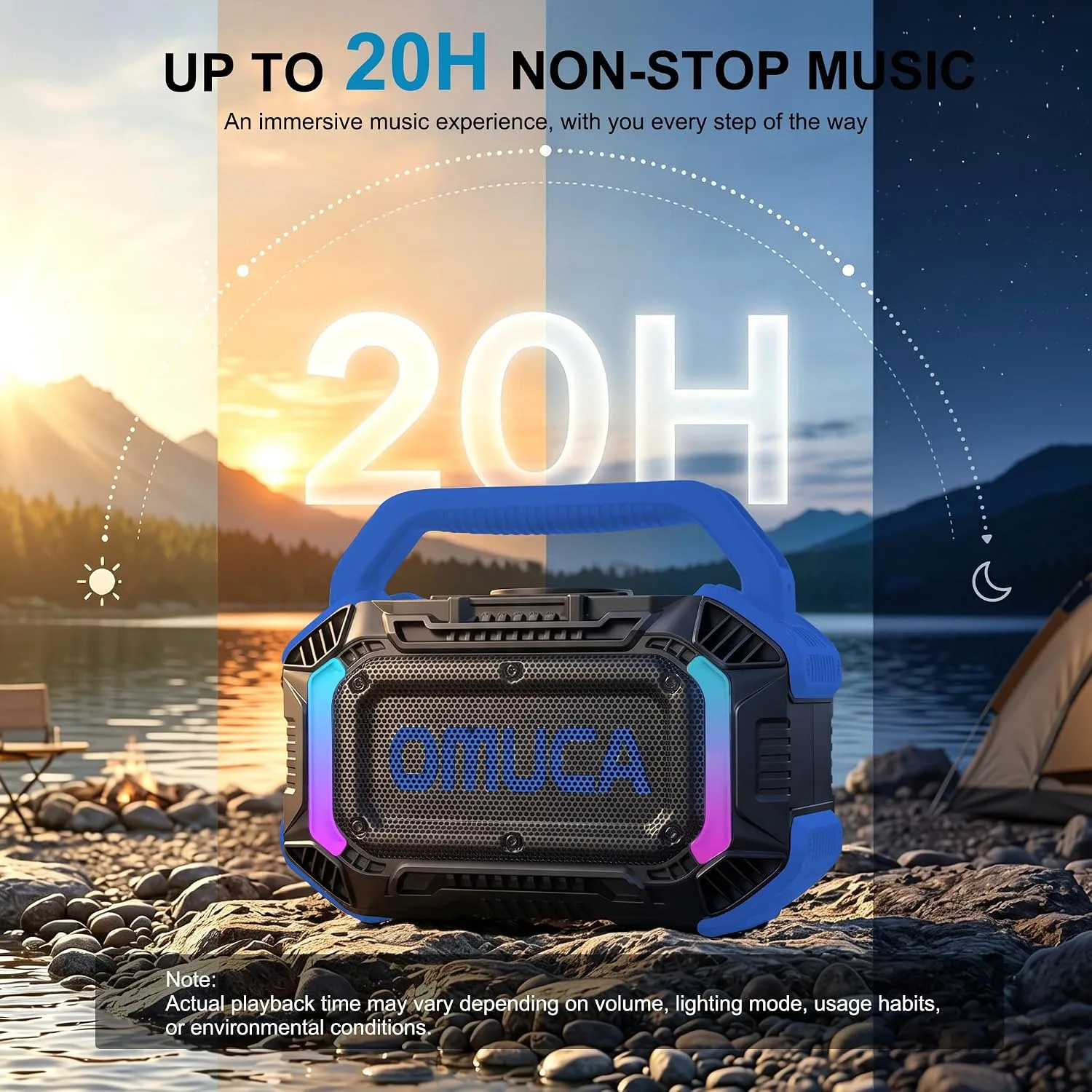 Speakers Bluetooth Wireless, 100W Portable Bluetooth Speaker with Bass, IPX7 Waterproof & Floatable, 20H Playtime, RGB Light, Loud Speakers with TWS for Work, Outdoor, Garage(L-Blue)