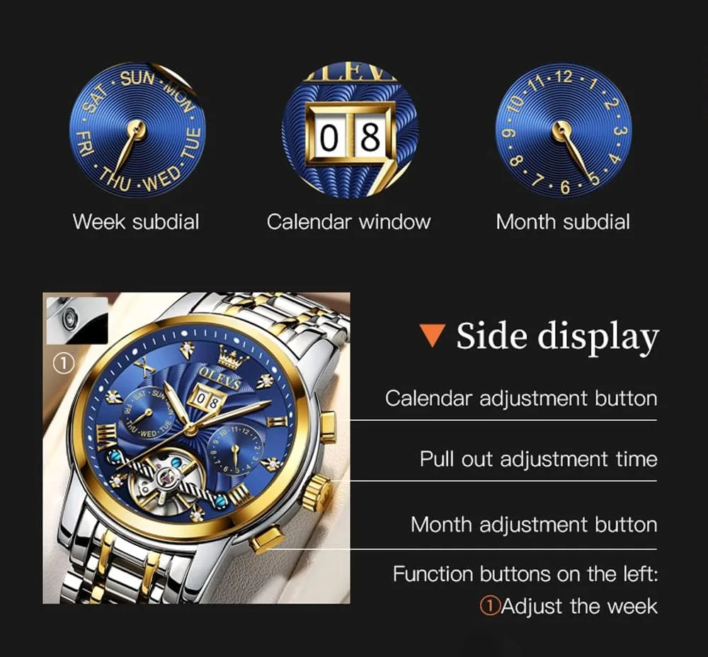 OLEVS Automatic Gold Watches for Men Luxury Classic Stainless Steel