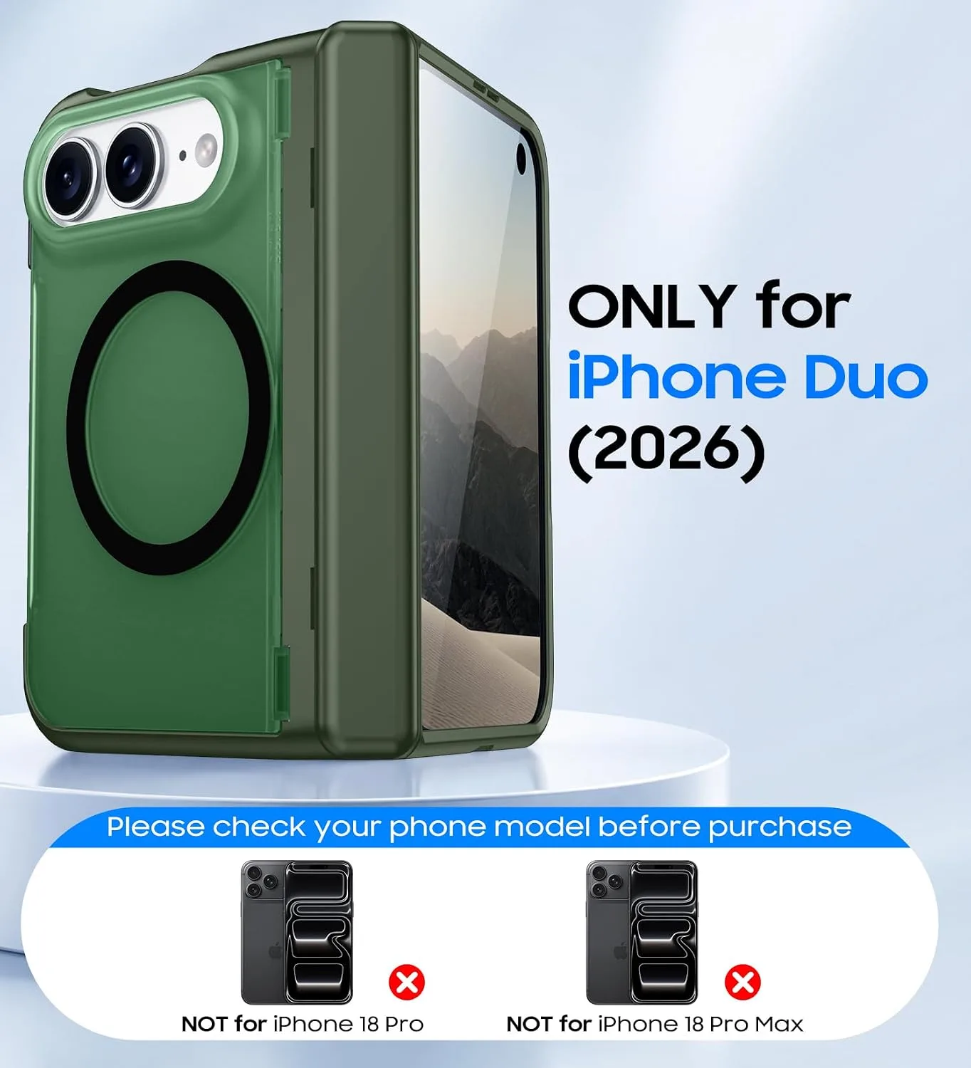 Red2Fire for iPhone Duo Case with Built-in Screen Protector, [Compatible with Magsafe], [Built-in Kickstand & Full Body Hinge Protection] Magnetic Slim iPhone Ultra Fold Case,Green