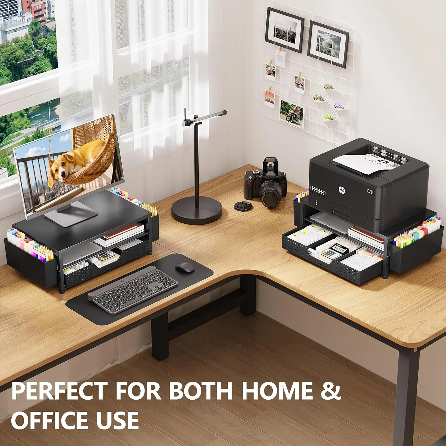 OPNICE Desk Organizer, Monitor Stand Riser with Drawer and 2 Pen Holders
