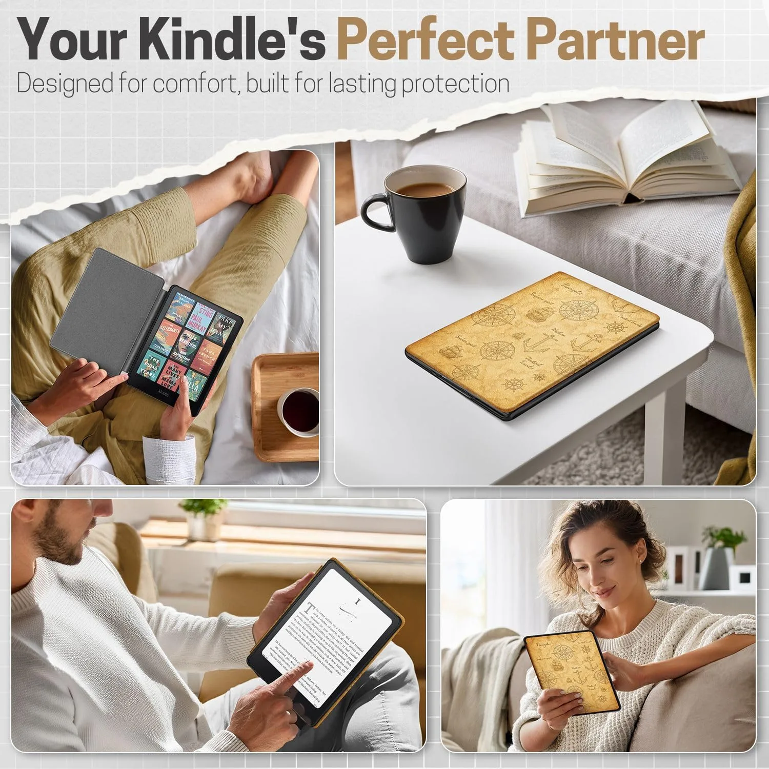 TNP Kindle Paperwhite 12th Gen Case, Colorsoft 7-Inch Cover, Nautical Map