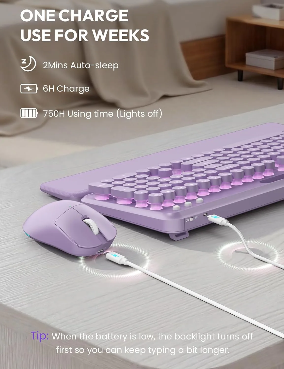 Wireless Keyboard and Mouse, Backlit Typewriter with Magnetic Wrist Rest