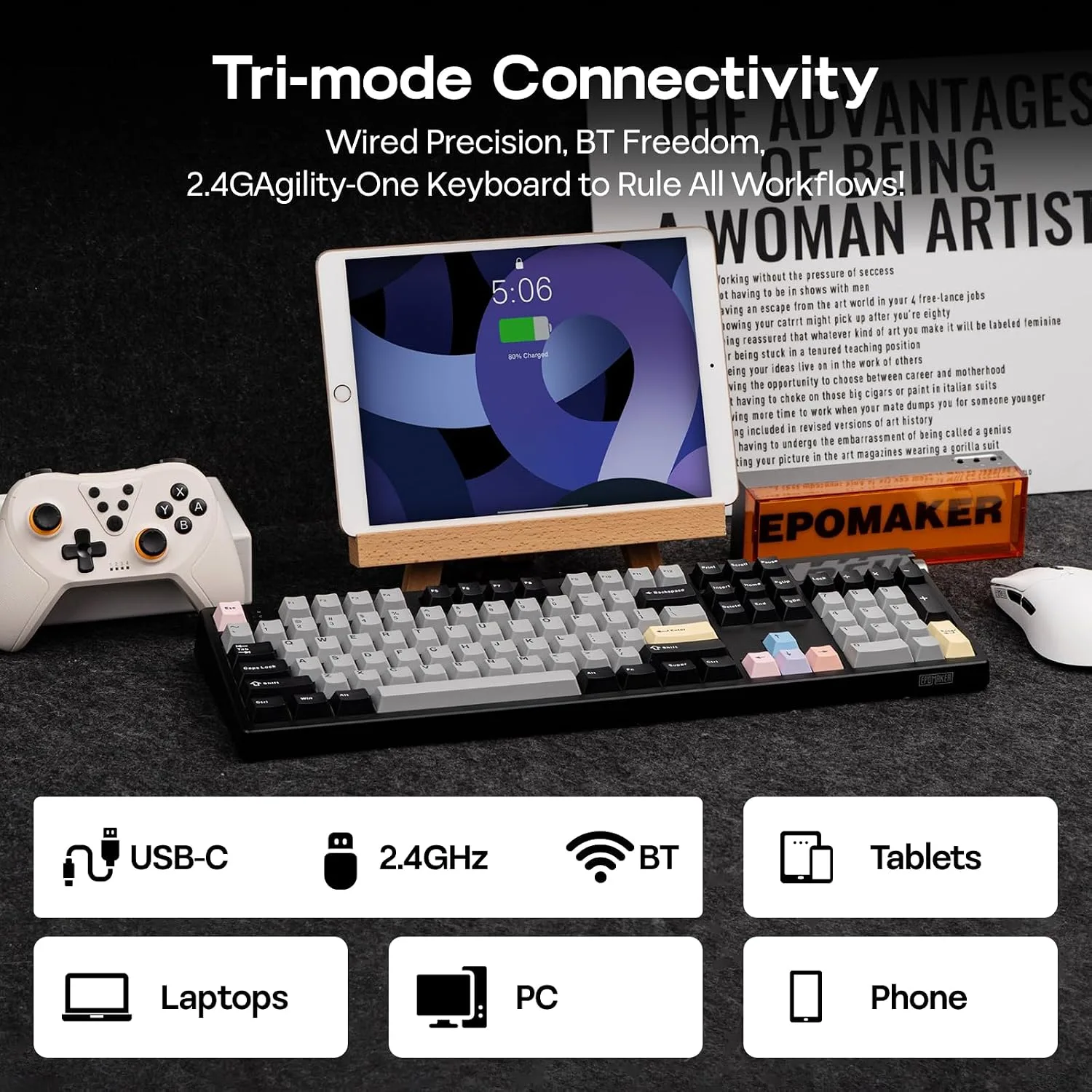 EPOMAKER TH108 PRO Full Size Mechanical Keyboard with Screen & Knob
