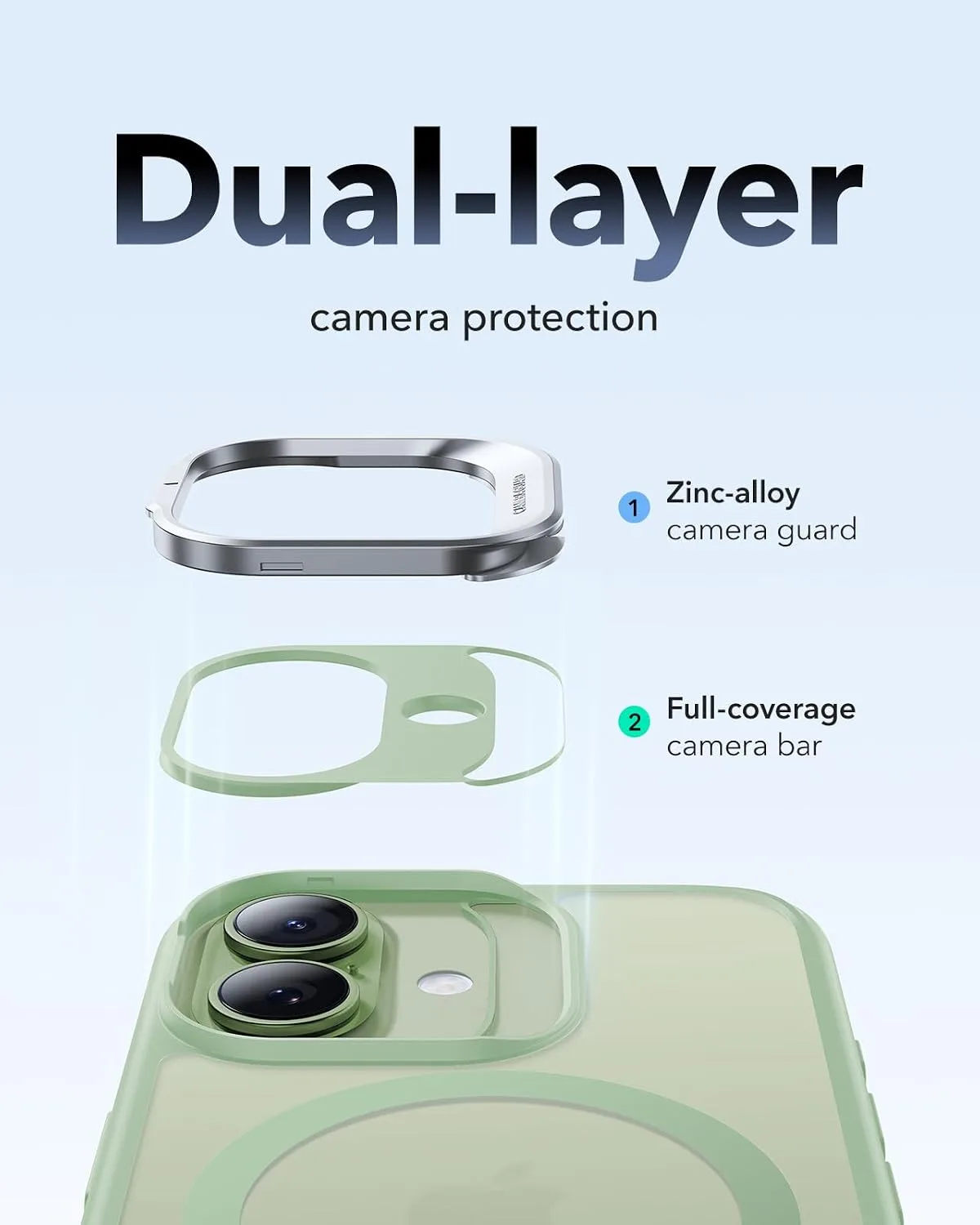 ESR Classic Hybrid for iPhone 17 Case with Flex Stand, Frosted Light Green