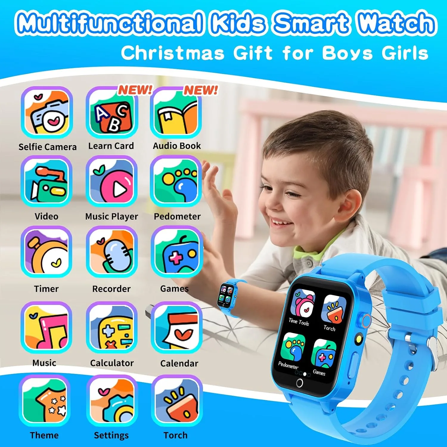 Cosjoype Kids Smart Watch for Kids with 26 Puzzle Games HD Camera Video MP3 Player Habit Tracking Learn Card Flashlight 12/24 hr Kid Watches Gift for 5-12 Year Old Boys Toys for Boys
