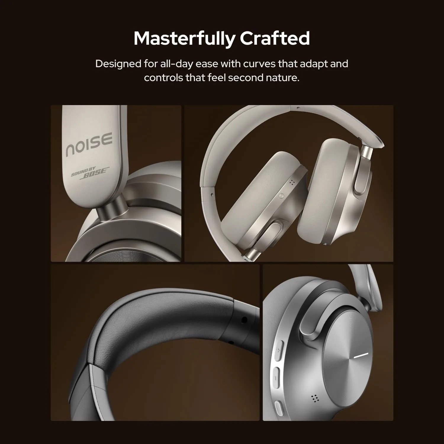 Noise Master Buds Max, Sound by Bose Wireless Over-Ear Headphones with Segment Leading Adaptive ANC, Dynamic EQ, LHDC 5.0, Immersive Spatial Audio,Upto 60H Playtime, App Support (Silver)