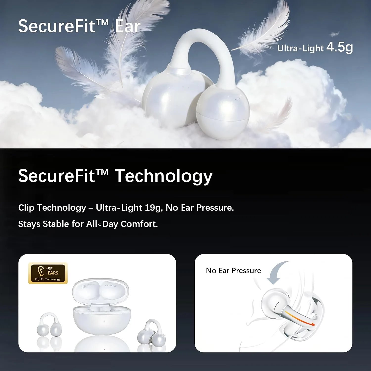 M30 Open Ear Earbuds, Bluetooth 6.0 Wireless Ultra Audio, ENC AI Air Conduction Headphones, 60H Playtime, Stereo Sound, Touch Control, Premium Clip-On Open-Ear Earphones for Office & Daily Use