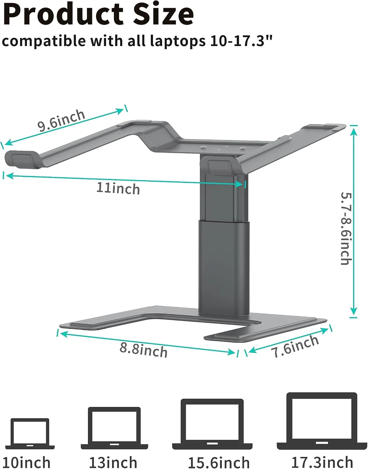 ALASHI Laptop Stand, Height Adjustable Desk Riser, 10-17.3", Gery