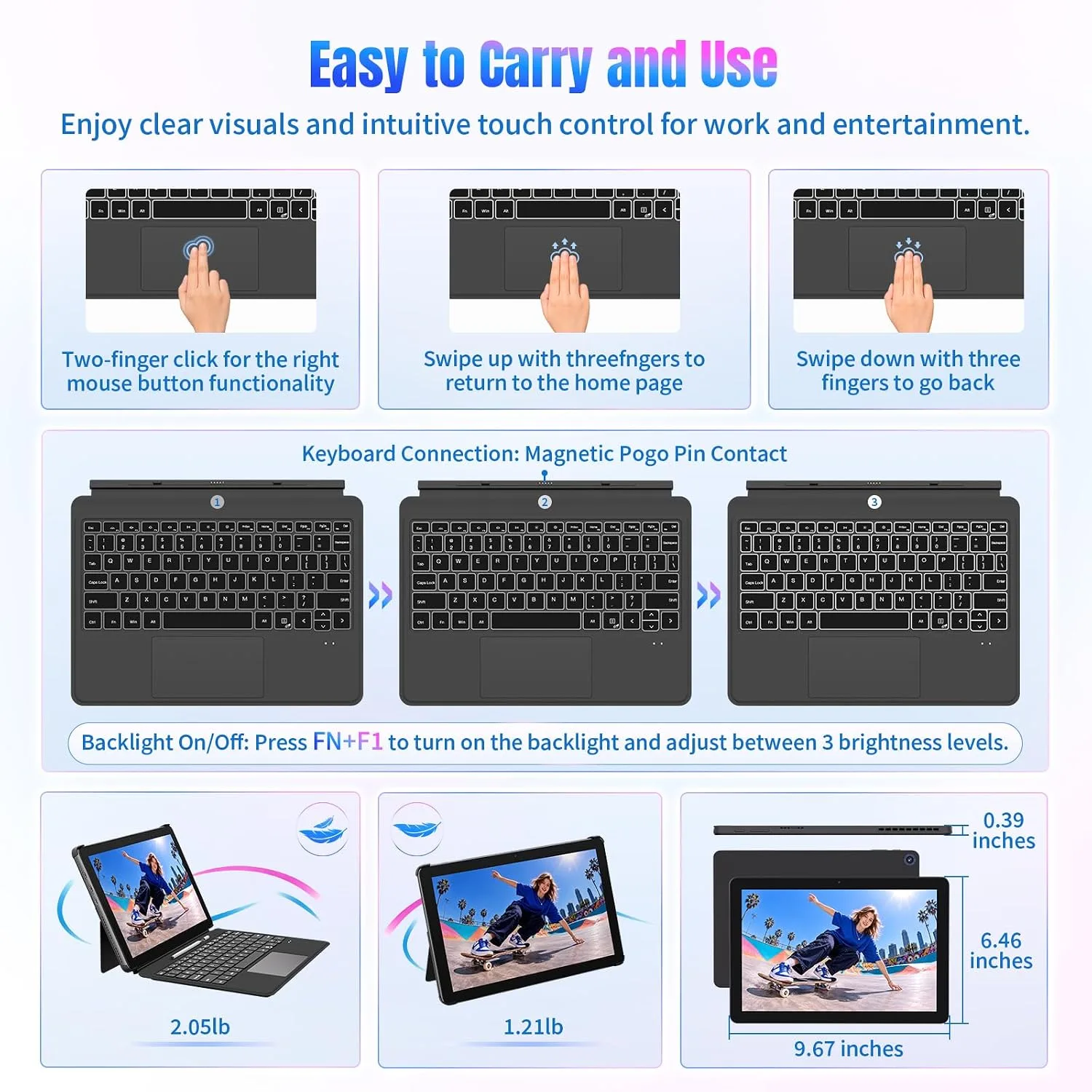 2 in 1 Laptop 10.1" Win11 Pro Tablet PC with Keyboard & Stylus Pen