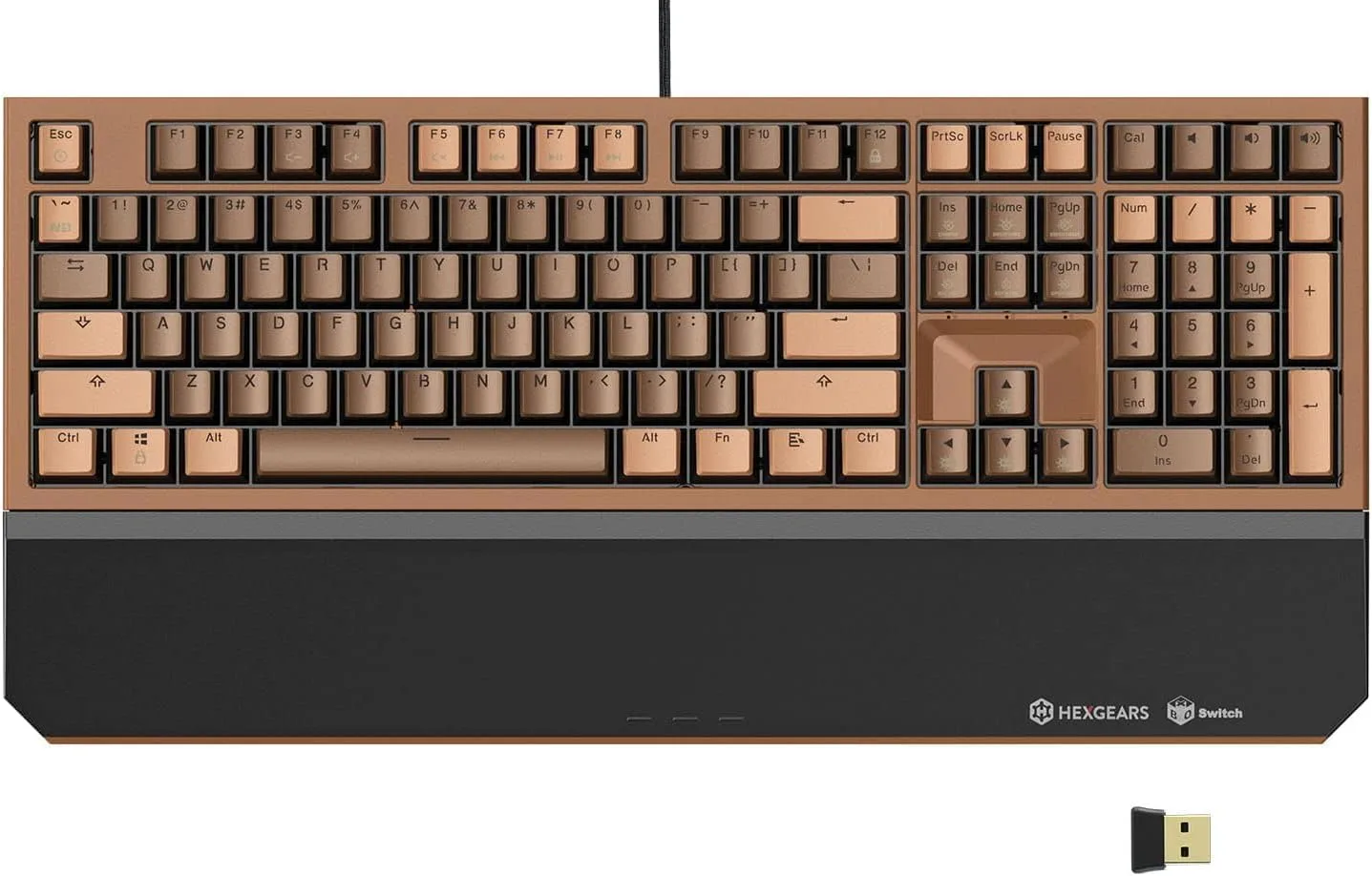 Teclado mecánico gamer Hexgears X5 inalámbrico 108 teclas Kailh Box 3.0 con reposamuñecas Café