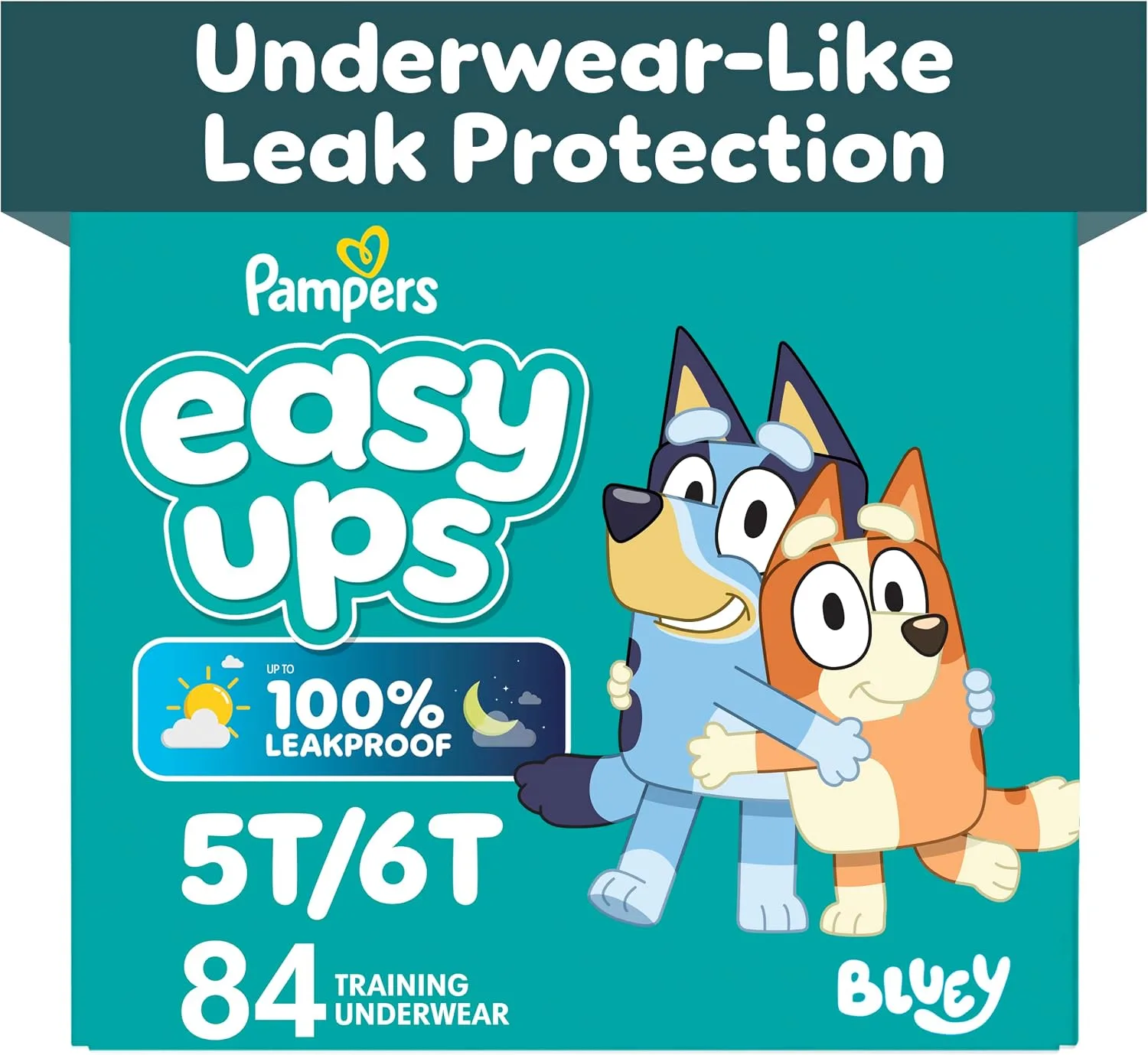 Easy Ups Girls & Boys Potty Training Pants, Size 7 (5T-6T), 84 Count, Bluey Absorbent Pull Up Training Underwear, Up to 100% Leakproof Day and Night, Hypoallergenic