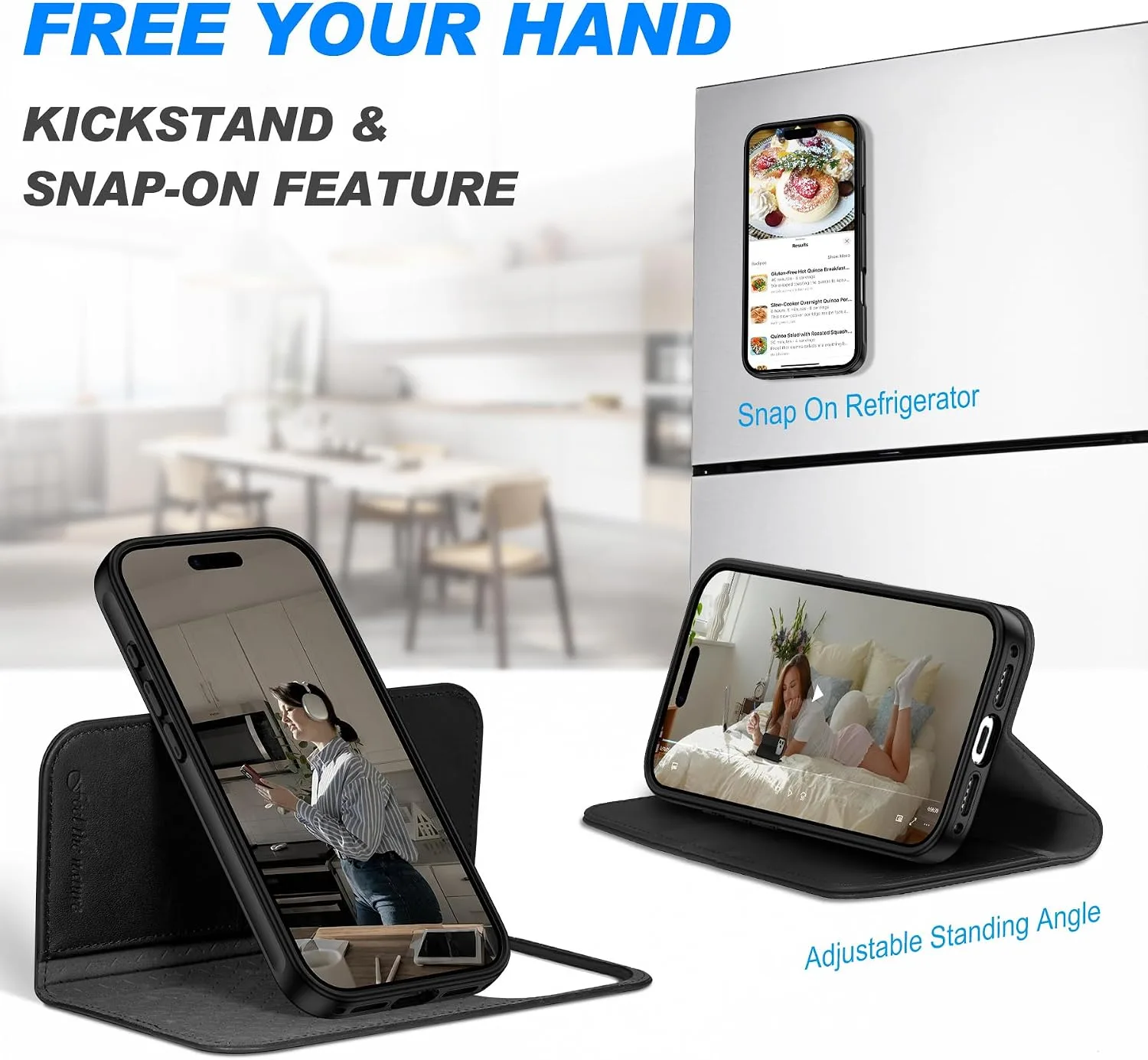 SHIELDON 2 in 1 Leather Wallet Case for iPhone 18 Pro/17 Pro 6.3", Black