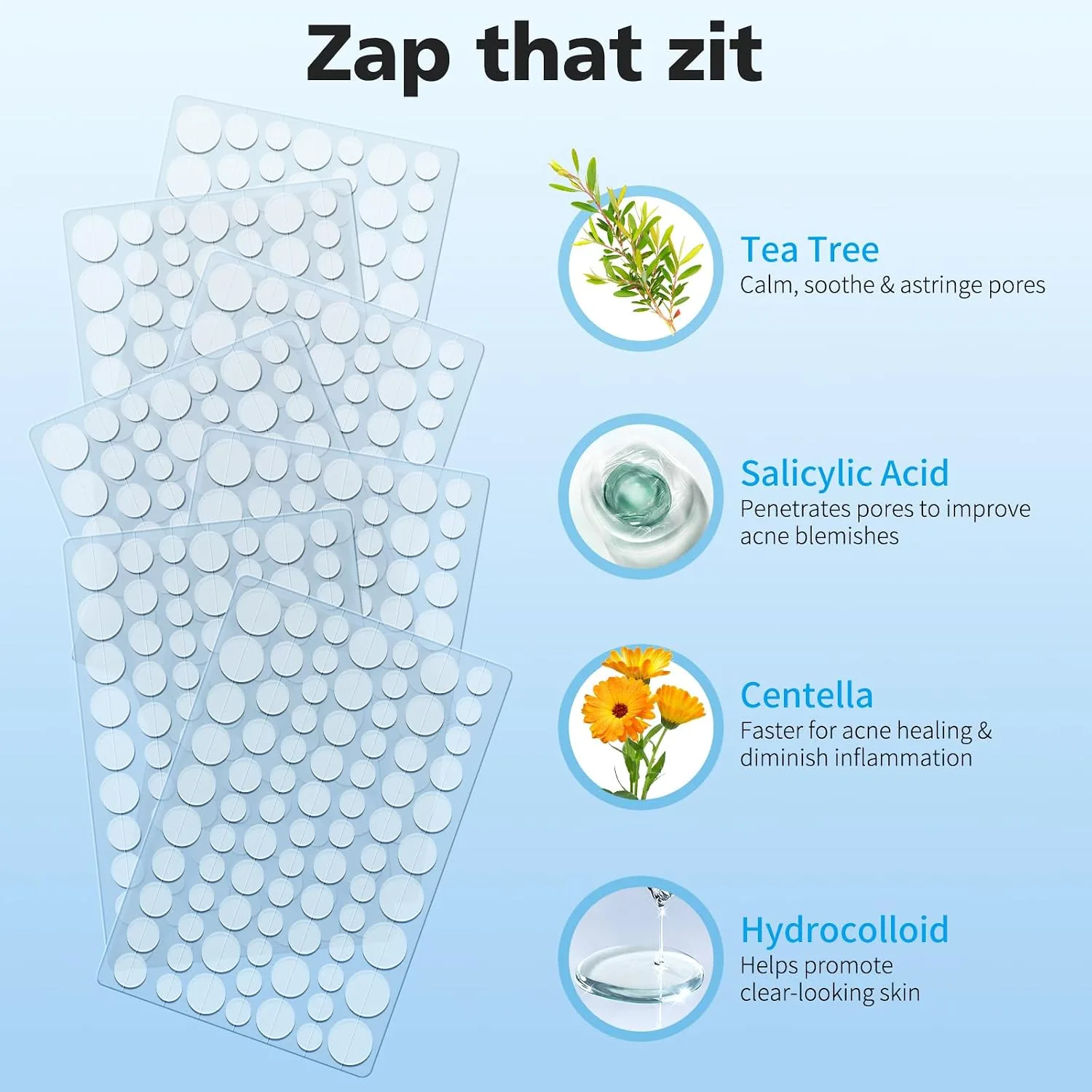 QUSTERE Pimple Patches for Face, Hydrocolloid Acne Patches, Zit Patch Covers, Spot Stickers with Tea Tree, Salicylic Acid & Cica Oil| 4 Sizes (8mm,10mm, 12mm,14mm) | 420 Count