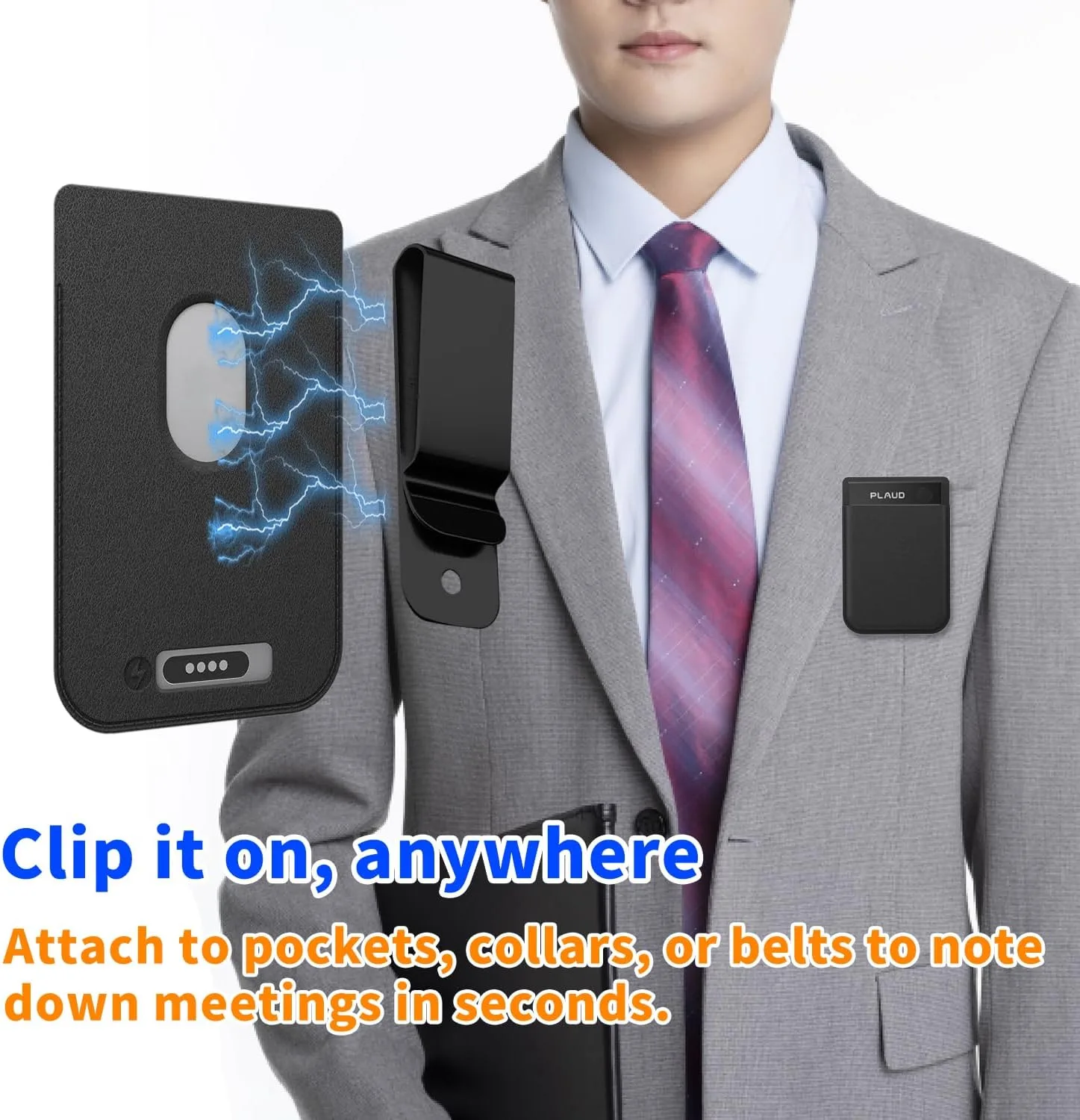 3-in-1 Kit for Plaud Note AI/Pro AI Recorder with Neck/Wrist/Clip, Attaches via Steel Plates to Magnetic Case. Secure Drop-Proof Carry. (Black, Plaud Note AI/Pro AI Recorder)