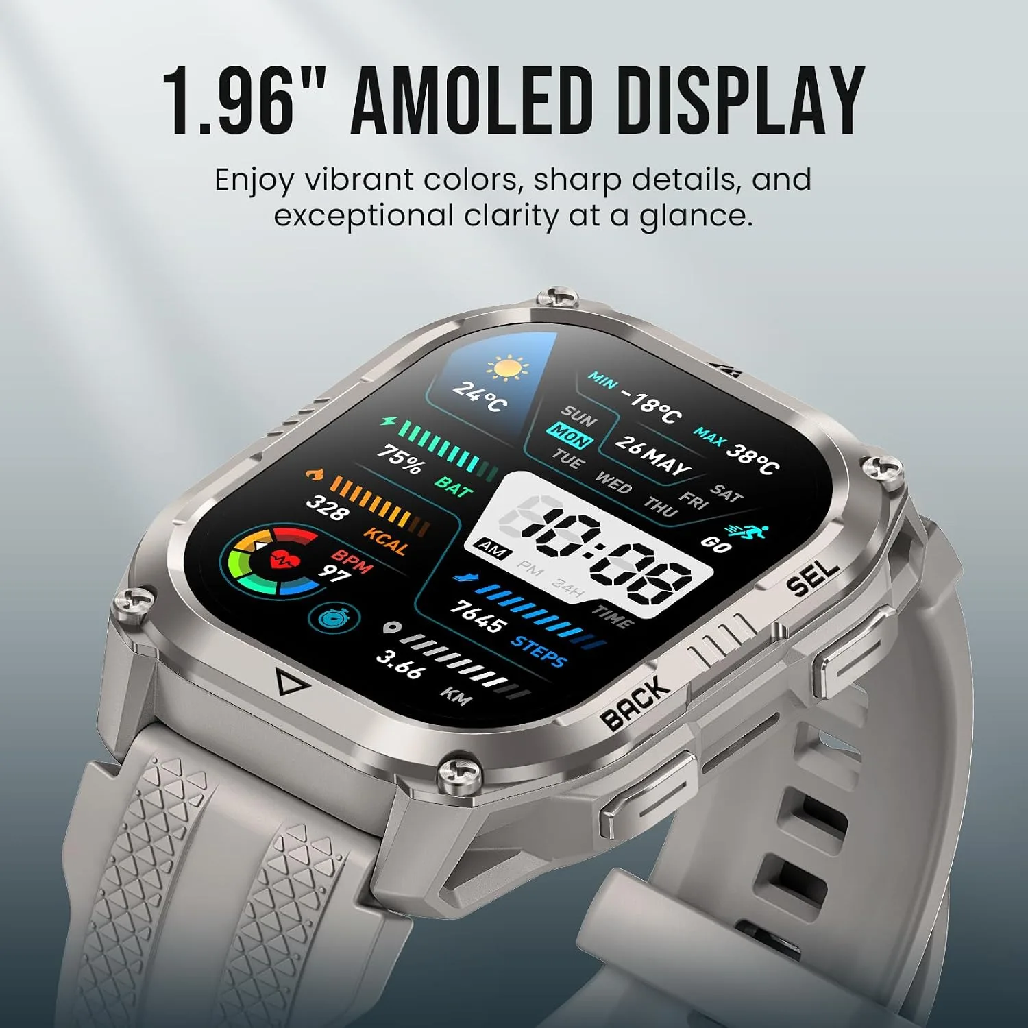 KOSPET Pulse 2 Smart Watch with GPS, 5 ATM/IP69 Waterproof, LED Flashlight