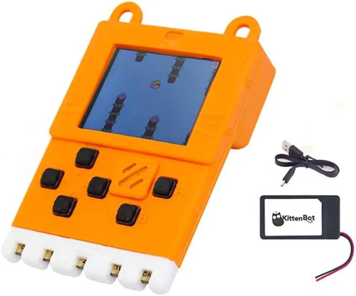 Kittenbot Meowbit Card-Sized Retro Computer Video Game Console Codable Console for Microsoft Makecode Arcade and Python Compatible with Micro:bit Expansion Board for Build Robot-Orange