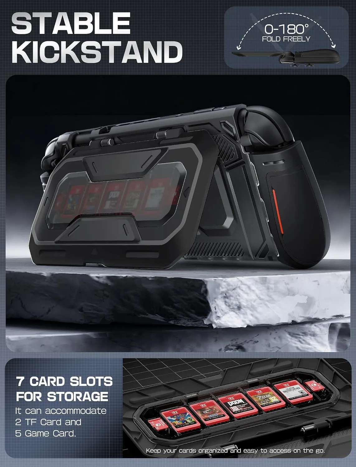 Mumba Titan Case for Nintendo Switch 2 with Kickstand & 7 Card Slots, Black