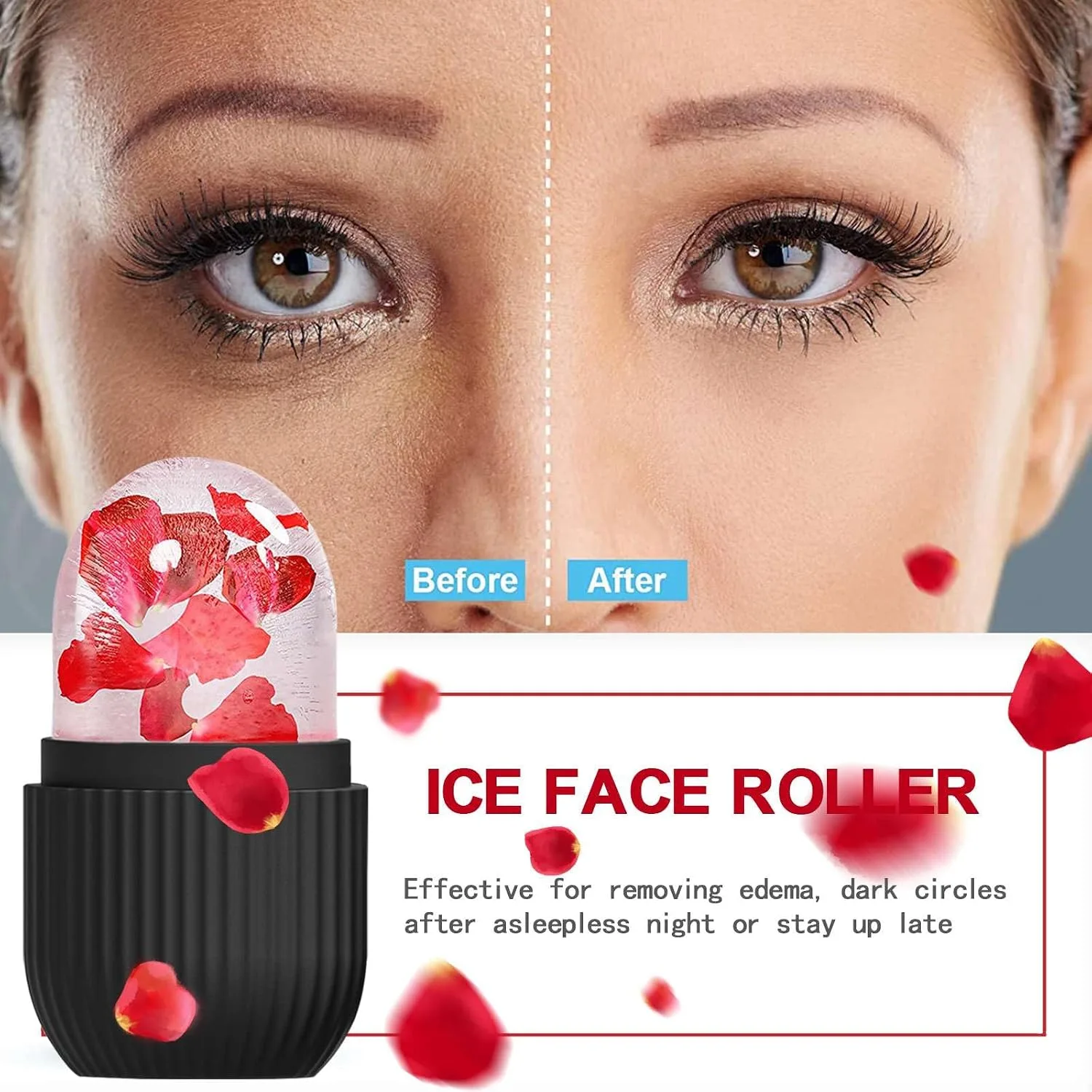 XHJRI Face Roller Massager for Skin Care, Reusable Ice Mold Massage Roller - Cordless, Battery Powered, Black White, Migraine Relief, Rolling Therapy for Whole Body