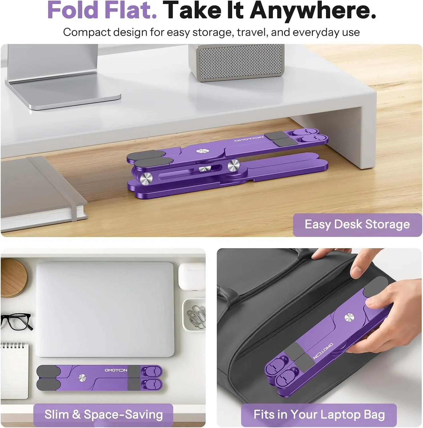OMOTON LA10 360° Rotating Laptop Stand Riser Foldable for Desk, Purple