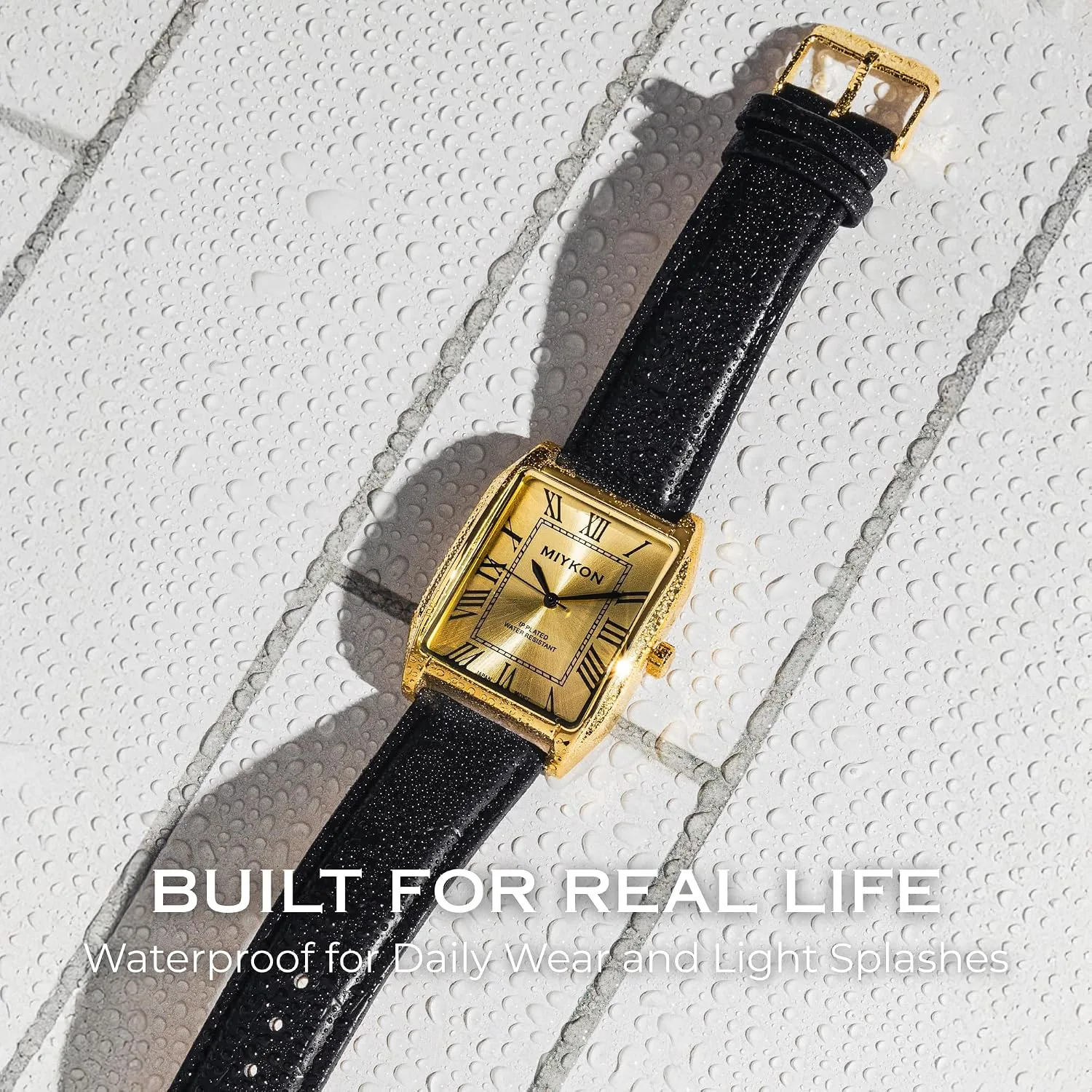 Miykon Men Vintage Tank Dress Watch, Genuine Leather Strap, Water Resistant