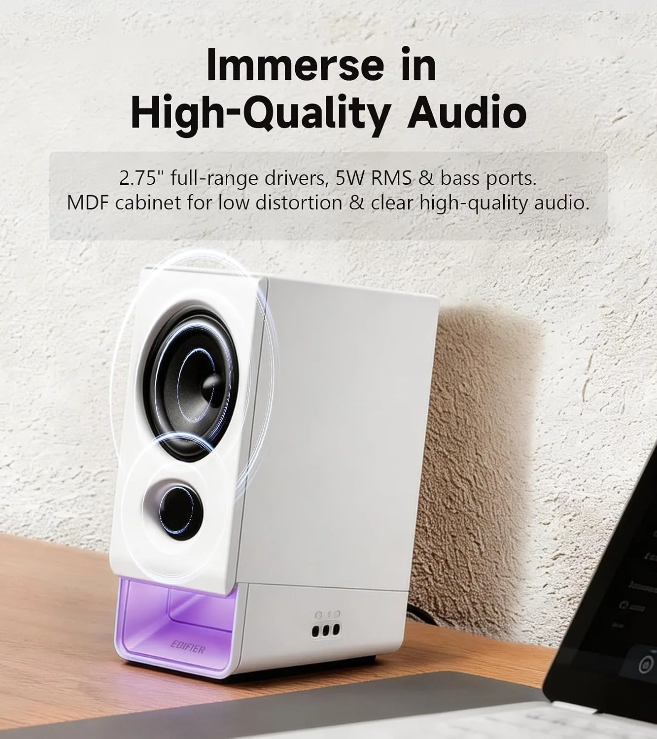 Edifier R20BT Computer Speakers, Touch Controls, AUX & USB-C Inputs, White