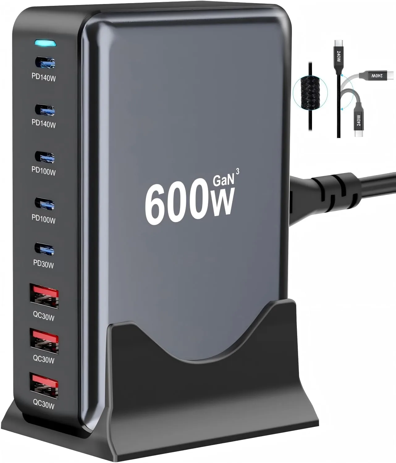 600W USB C Charger Block, 8-Port USB Charging Station with Dual 140W PD