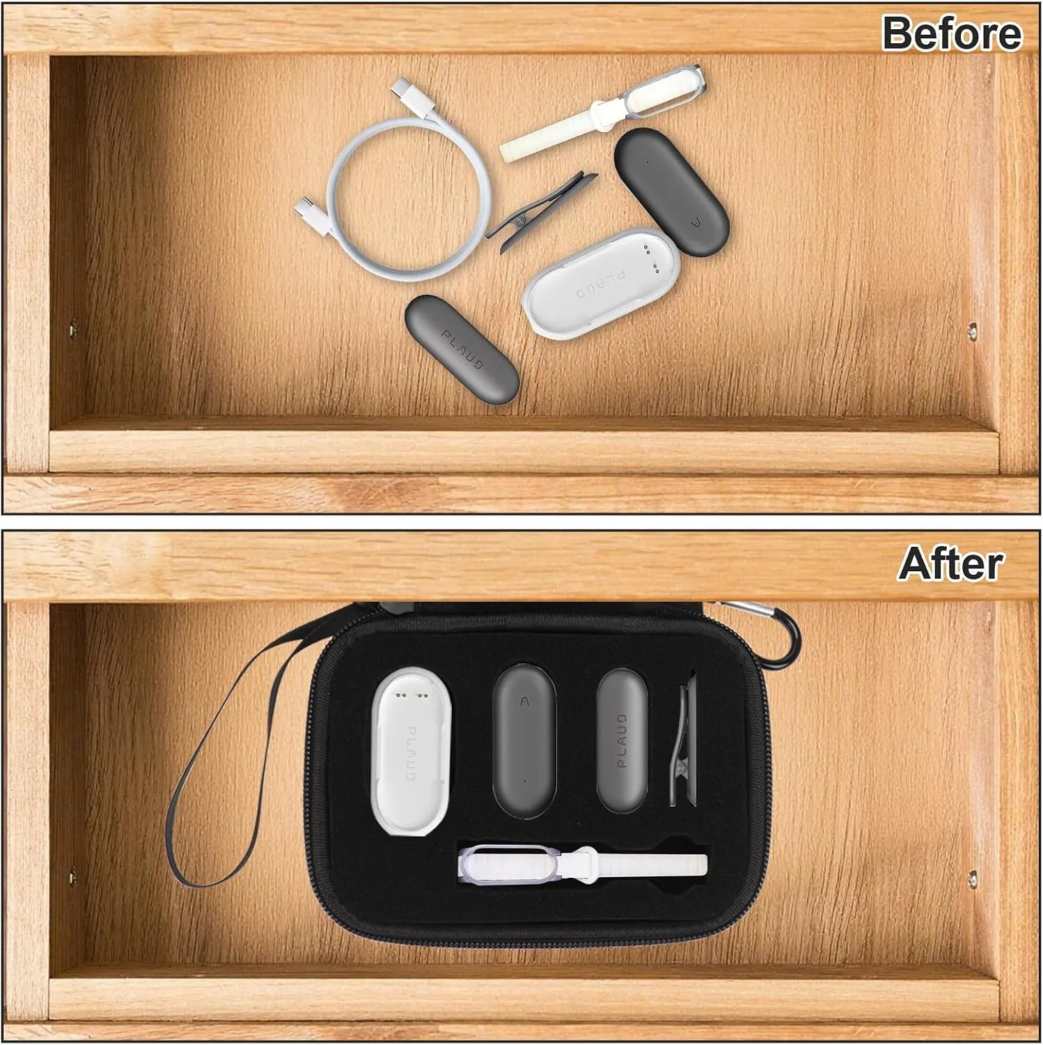YouKnow Hard Case Compatible with PLAUD NotePin/NotePin S AI Voice Recorder - with Custom Foam Insert Holds Recorder, Magnetic Pin, Clip, Dock, Wristband & Cable (Case Only) (Black)
