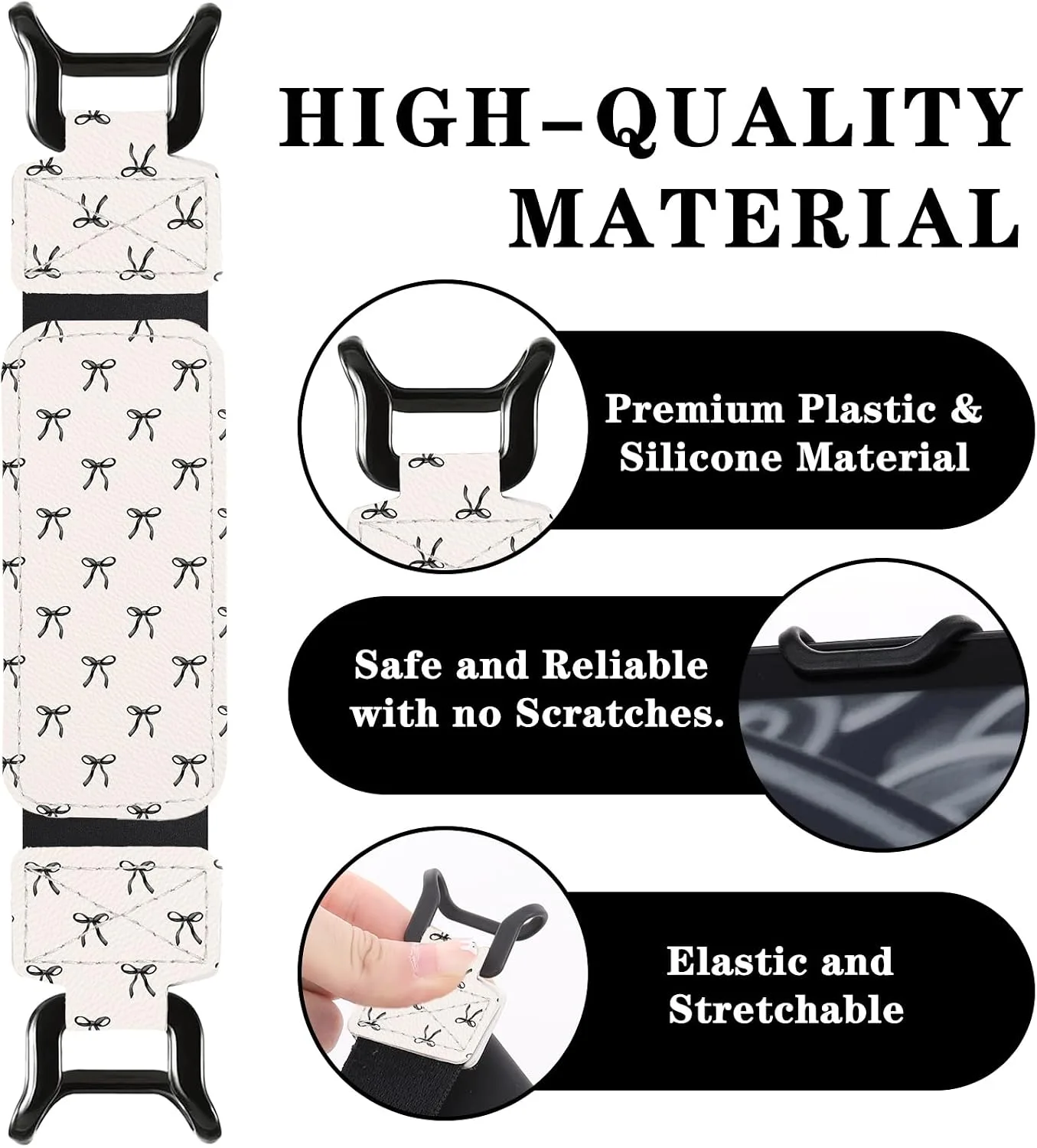 Hand Strap Holder for Kindle - Boho Black Bow Finger Grip for 6-7.5" E-Readers Paperwhite 12th/11th Generation/Kobo/Lenovo/Sony E-Book Tablet High Elasticity Reading Accessories