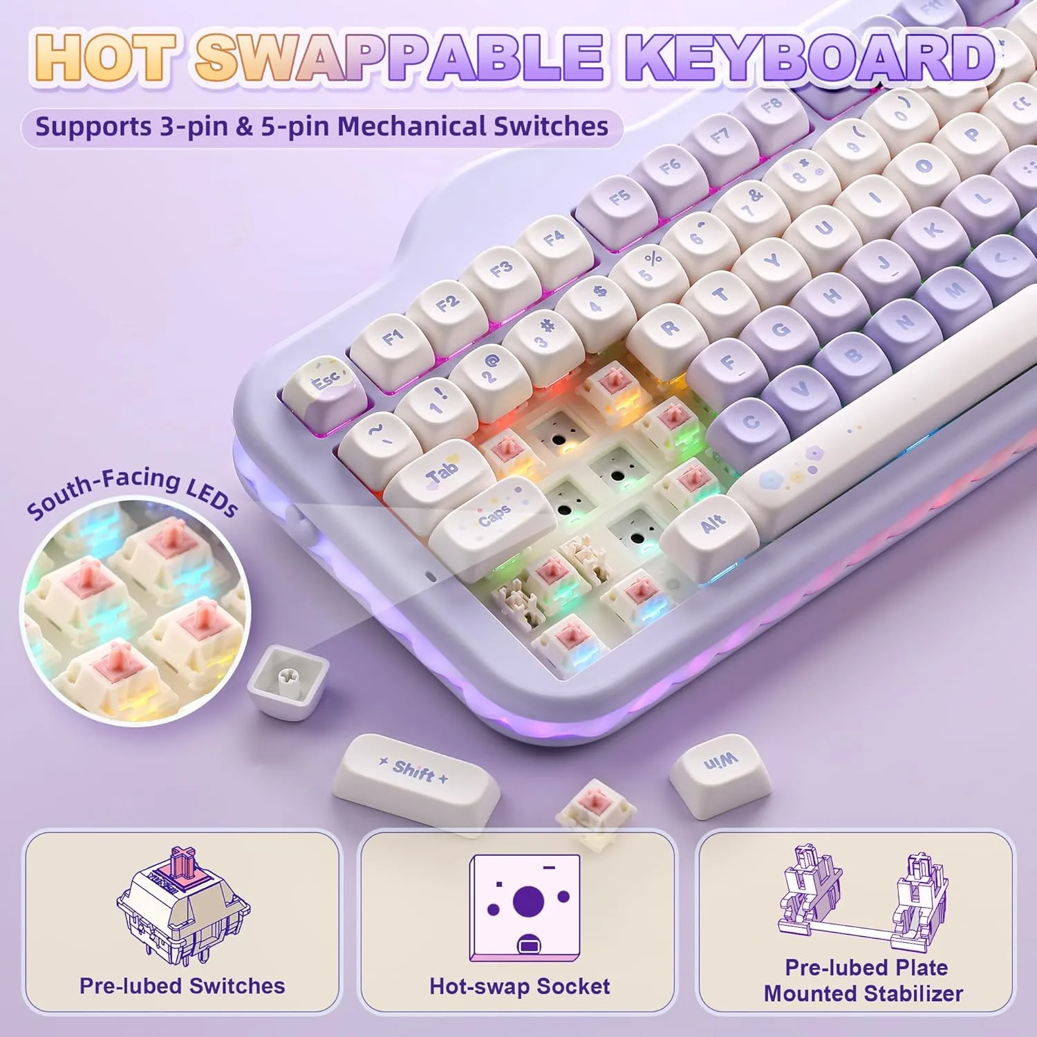 YUNZII C98 Cute Cake Wireless Mechanical Keyboard (Purple, Candy Switch)
