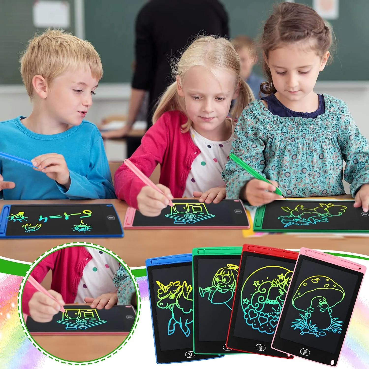 Zhehao 48 Pcs 8.5 Inch LCD Writing Tablet for Kids, Blue,Red,Green,Pink