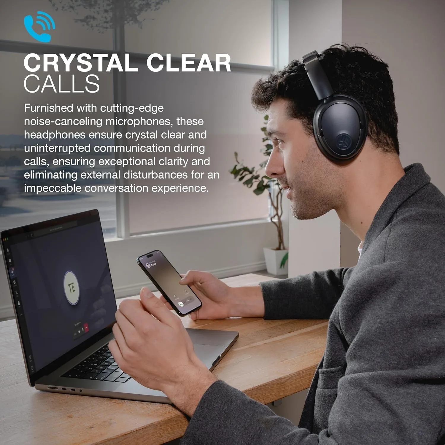 JLab JBuds Lux ANC Wireless Over-Ear Headphones, Graphite