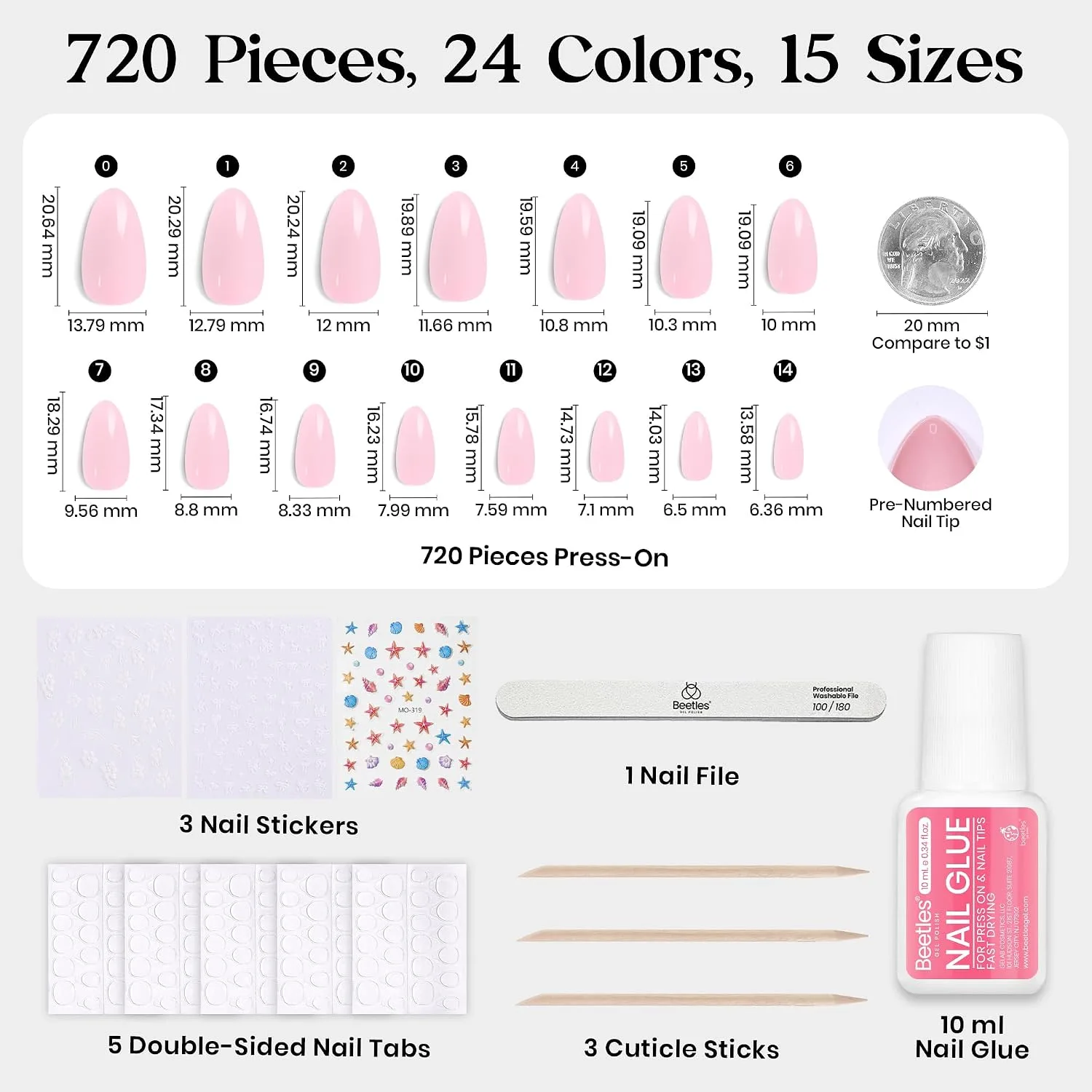 Beetles Press On Nails Kit - Chromatic Reverie, 720pcs 24 Colors 15 Size