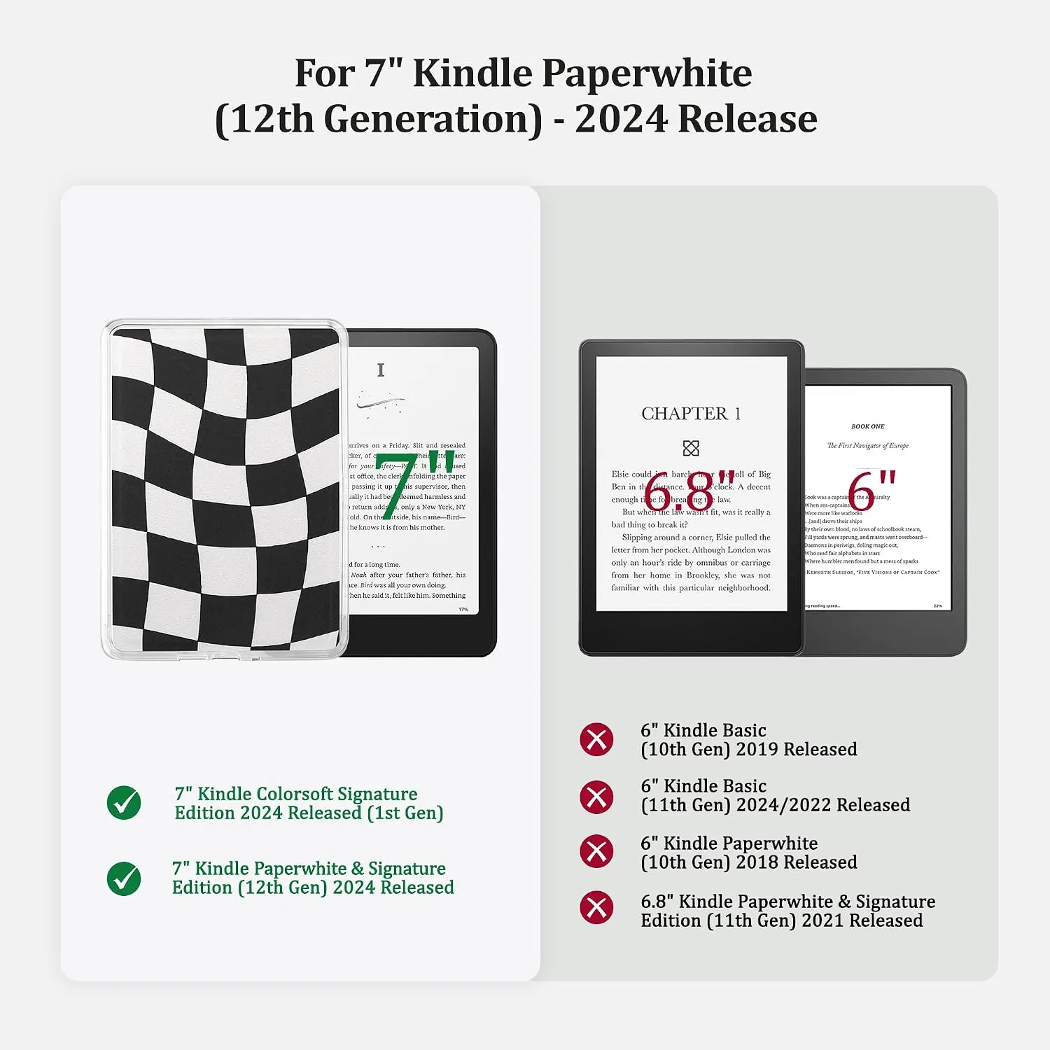 Back Panel Case for 7'' Kindle Paperwhite 12th Gen & Colorsoft