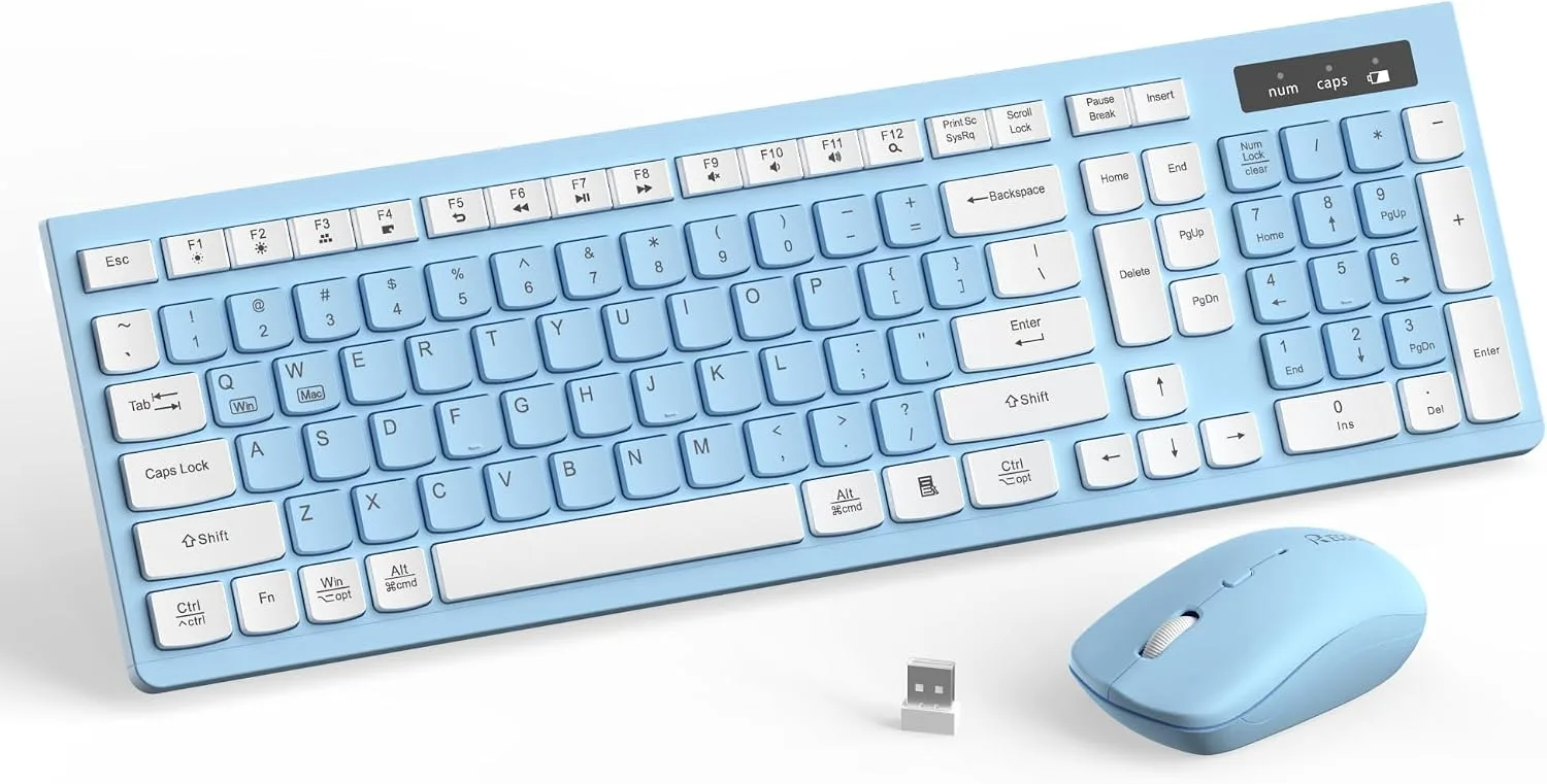 Wireless Keyboard and Mouse Combo Silent for Office and Home(Sky Blue-A)