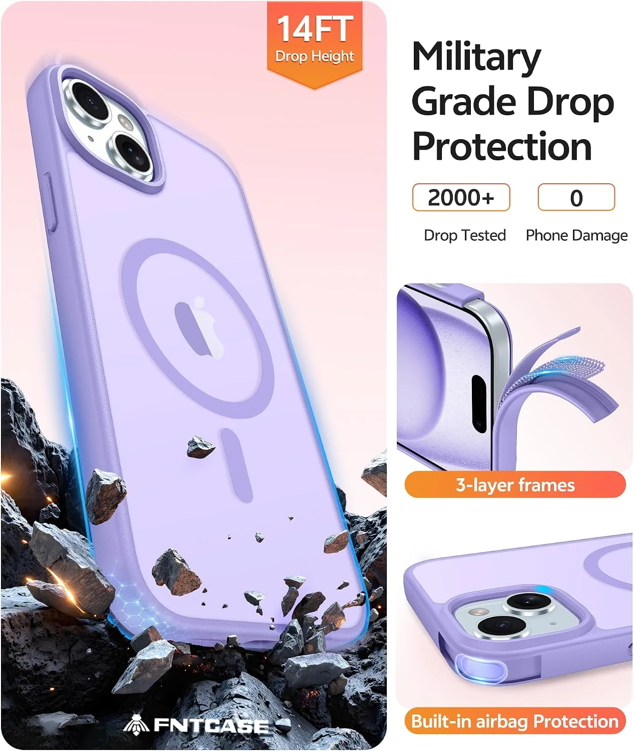 FNTCASE for iPhone 15/14/13 Case, Fit for Magsafe, Light Purple