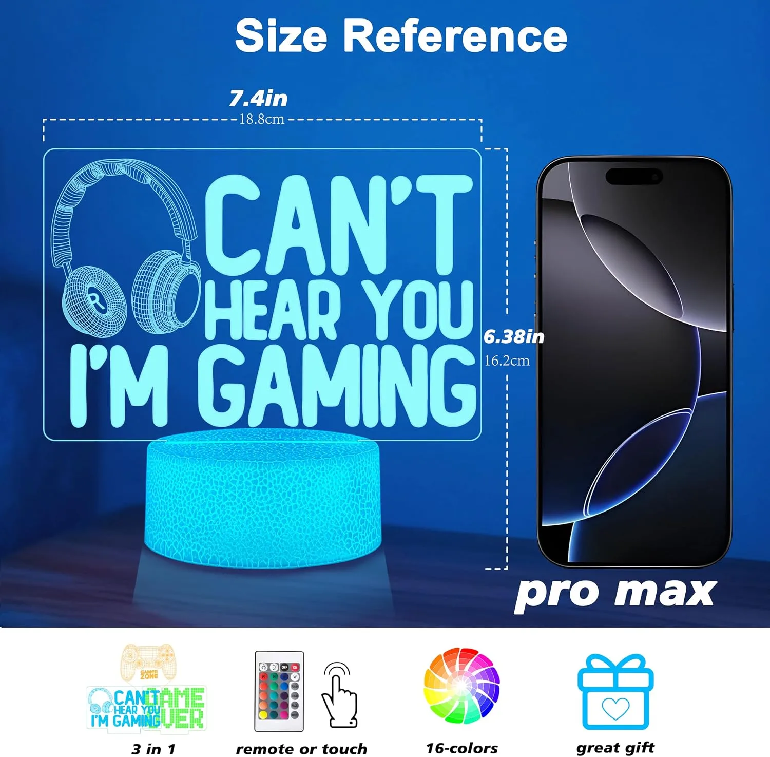 Gamer Gifts for Men Dad Husband Teen Boys, 3D Illusion Gaming Lamp 16 Colors Remote 3 Patterns, Game Room Desk Decor Lights, Grad Birthday Fathers Day Presents for Gamerss