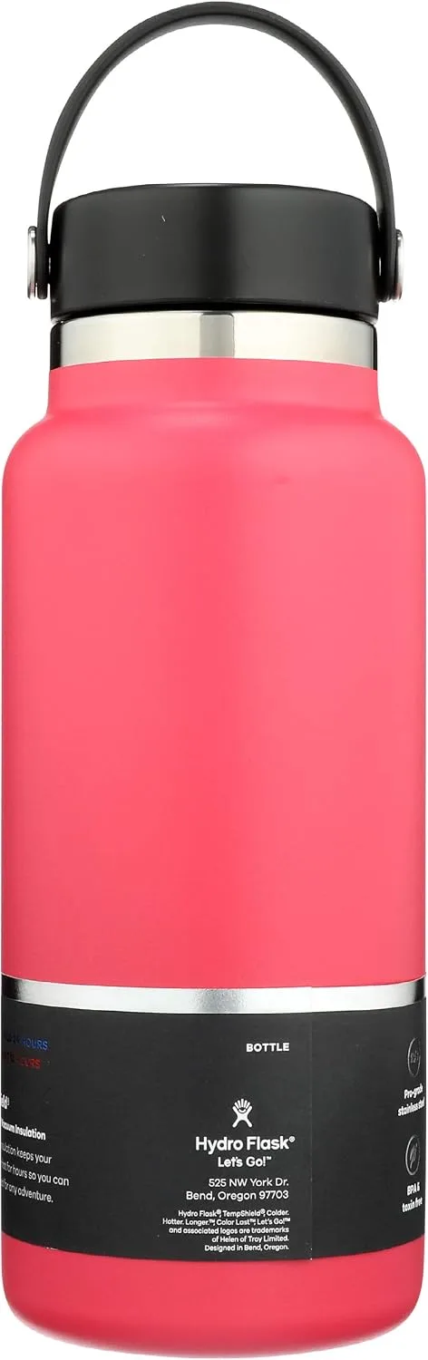 Hydro Flask Water Bottle - Stainless Steel & Vacuum Insulated - Wide Mouth 2.0 with Leak Proof Flex Cap - 32 oz, Watermelon