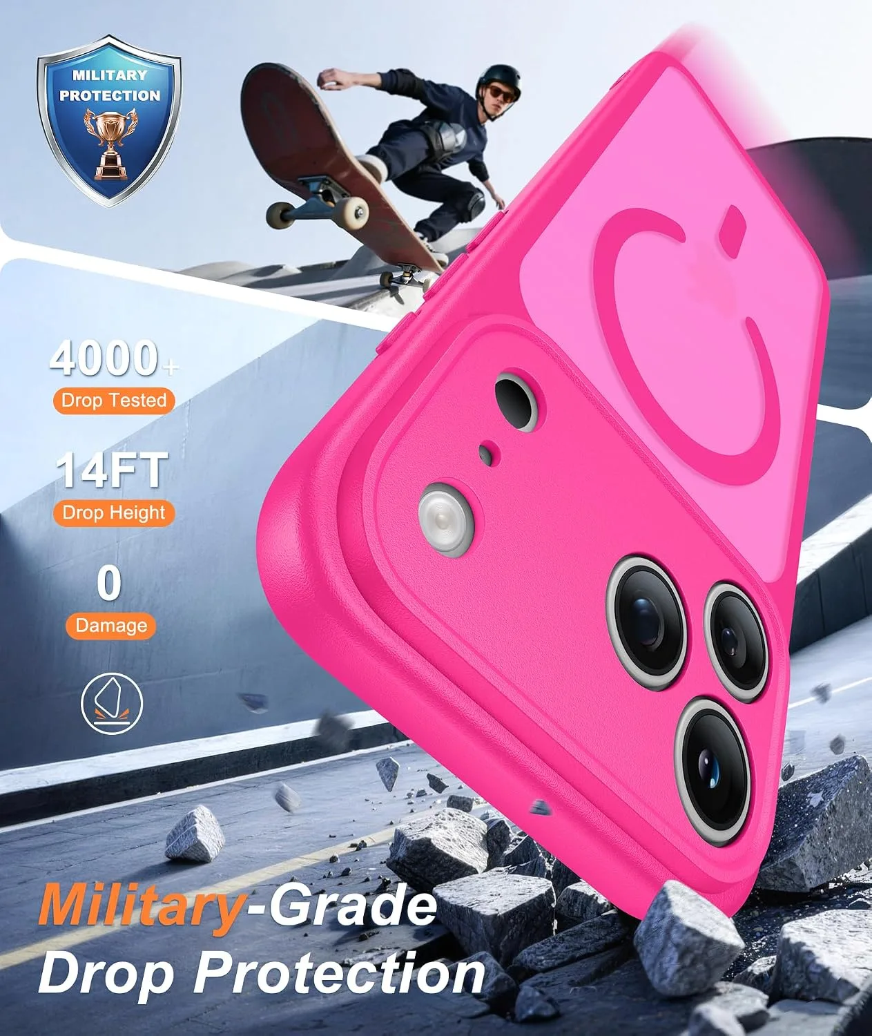 FNTCASE for iPhone 18 Pro Case / 17 Pro Case Fit for MagSafe Hot Pink