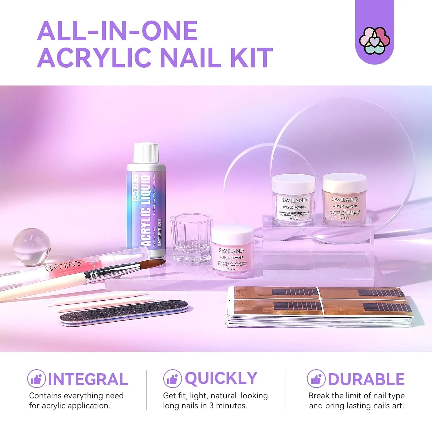 SAVILAND Acrylic Nail Kit for Beginners with Everything, Clear Nudes Pink