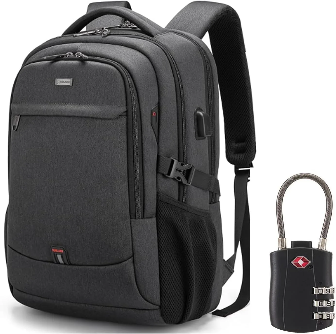 DUSLANG 17 Inch Laptop Backpack for Travel Water Resistant College Backpack for Men/Women Laptop Bag with USB Charging Port and TSA lock,Black