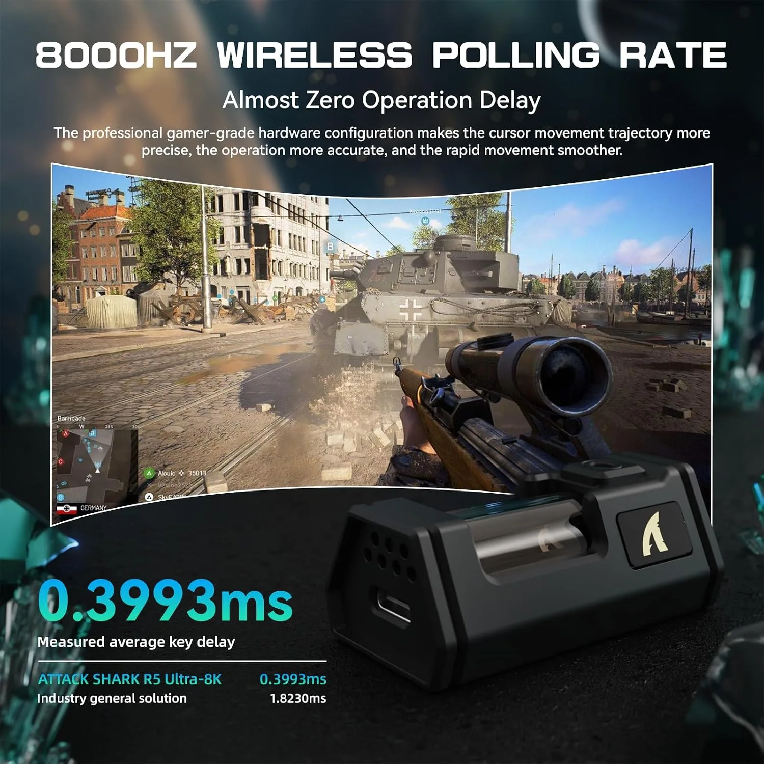 ATTACK SHARK R5Ultra 8K Carbon Fiber Wireless Gaming Mouse, Green