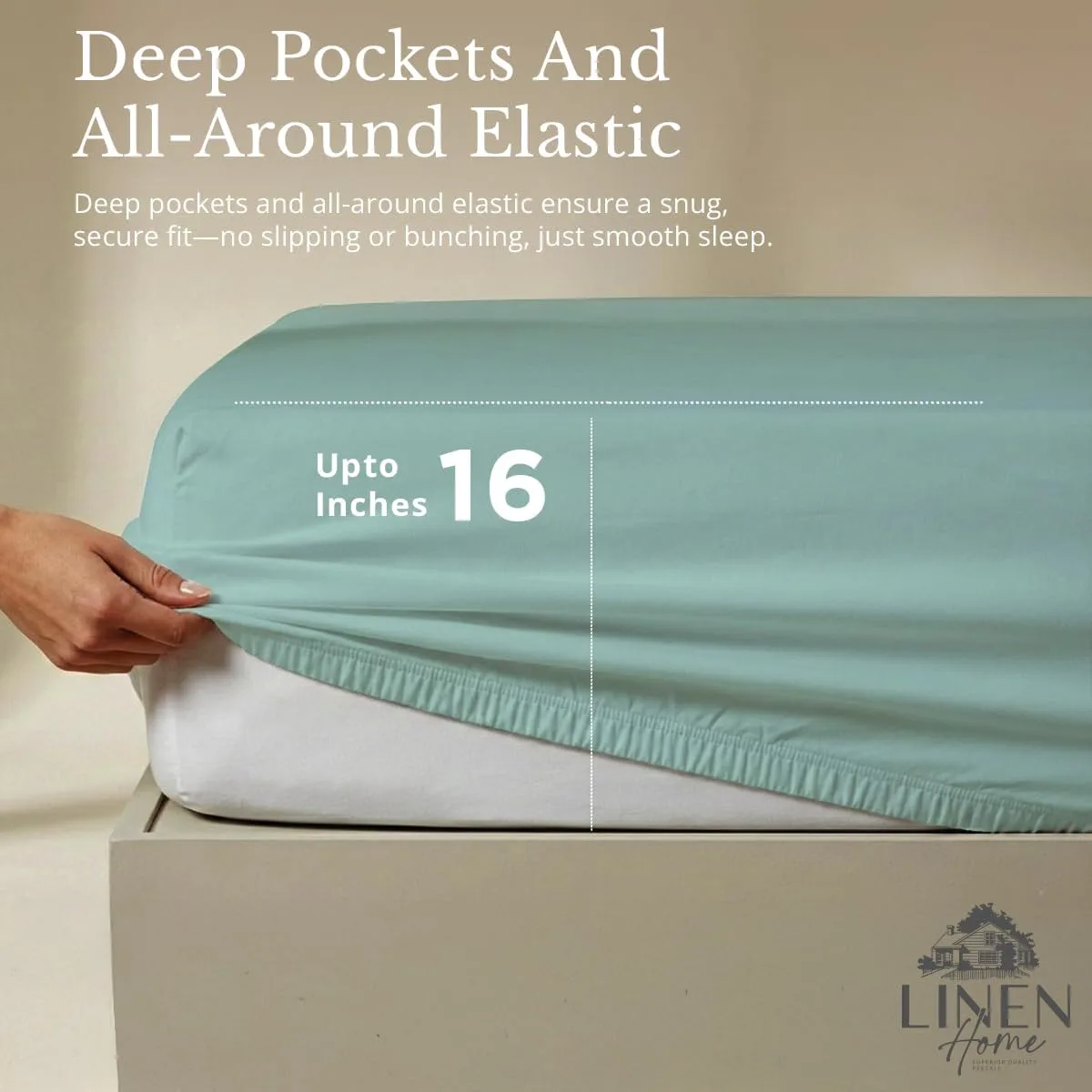 Linen Home 100% Cotton Percale King Sheets, 4 Pc Cooling Set - Aqua Blue