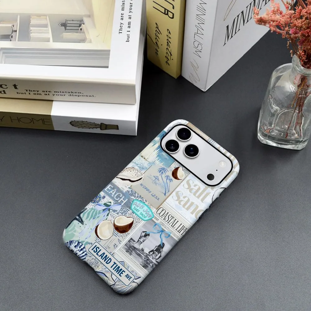 Case Compatible with iPhone 18 Pro Max/iPhone 17 Pro Max,Fall Prevention Hybrid 2-Layer Hard Shell Phone Cover for Girls Boys,Beach Coast Collage