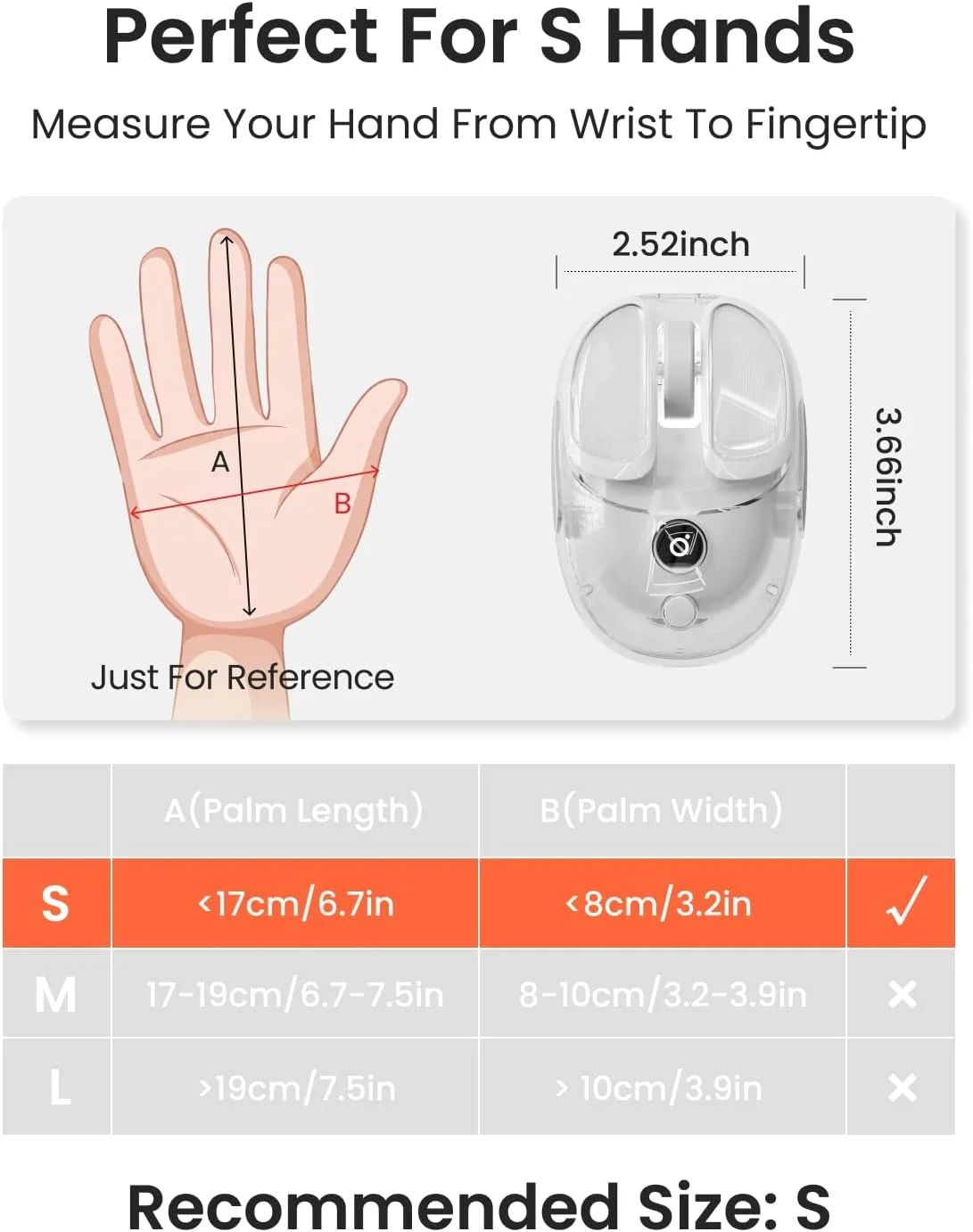 Wireless Bluetooth Mouse, Rechargeable, Clear, Silent Click for Small Hand