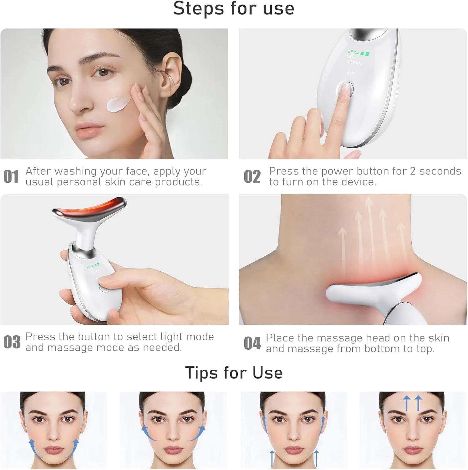 Face Neck Tool for Skin Care, Electric Neck Face Lifting Device for Wrinkle Removal (White)