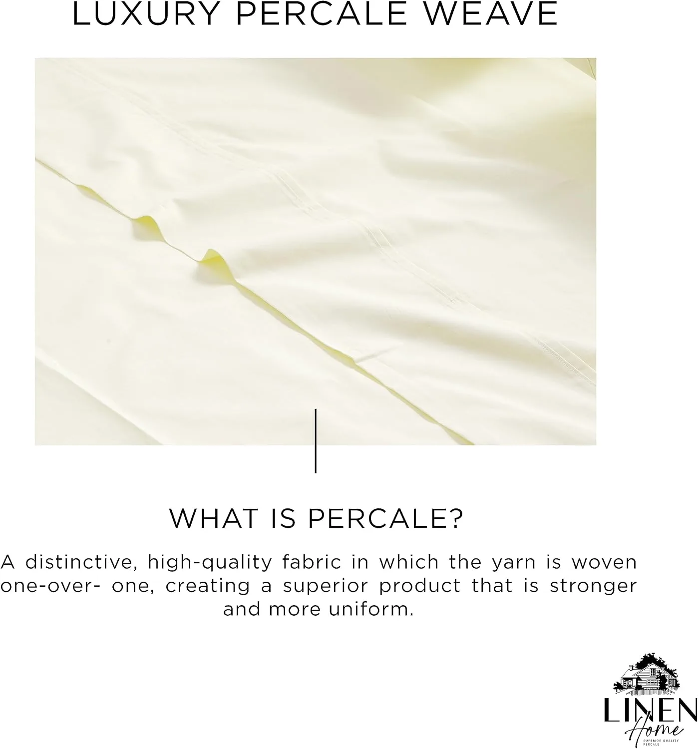 Linen Home 100% Cotton Percale King Sheets, 4 Pc Cooling Set - Cream