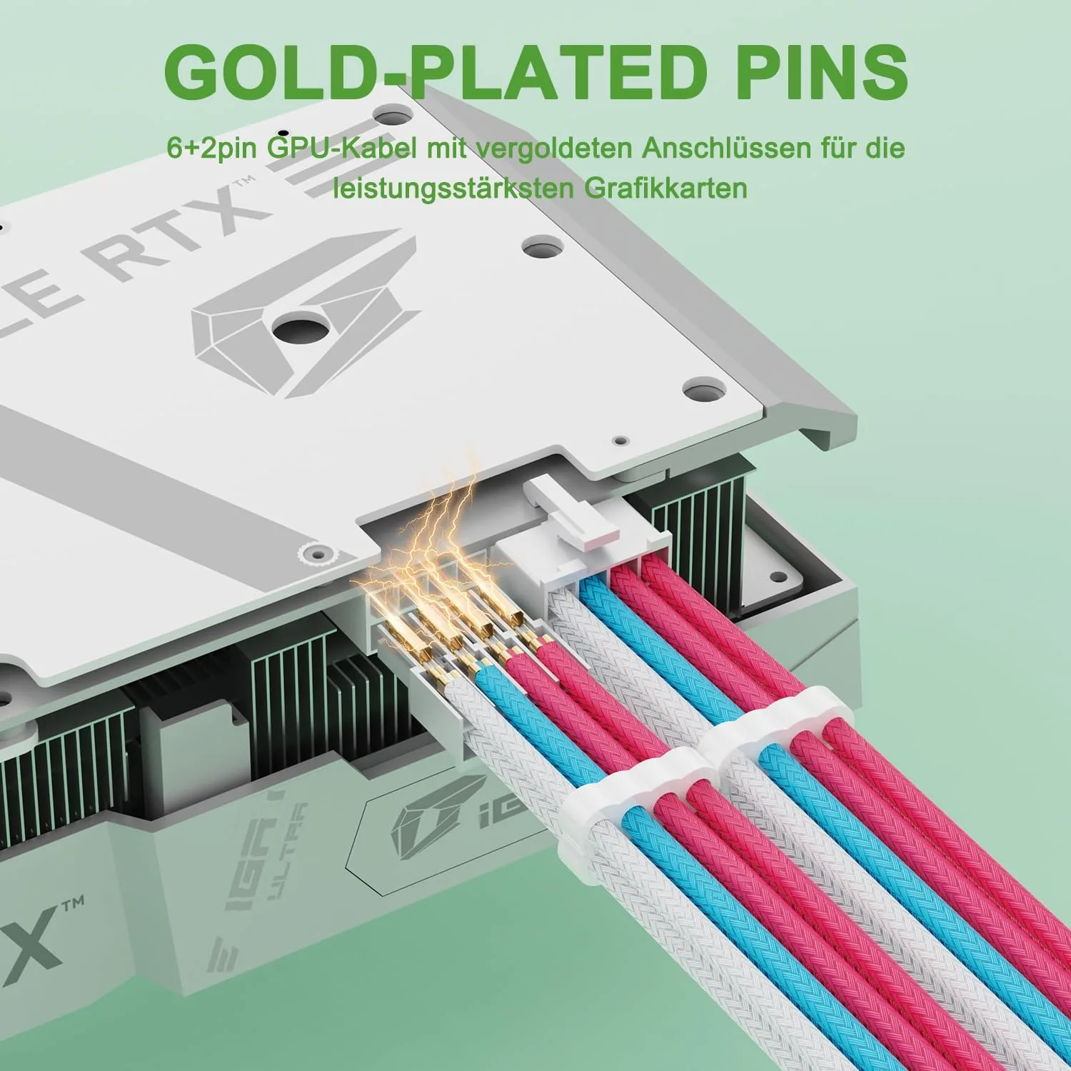 Sirlyr PSU Ext Kit,24/8Pin Pre-Bent&Gold Terminals,Pink/Blue/Wht