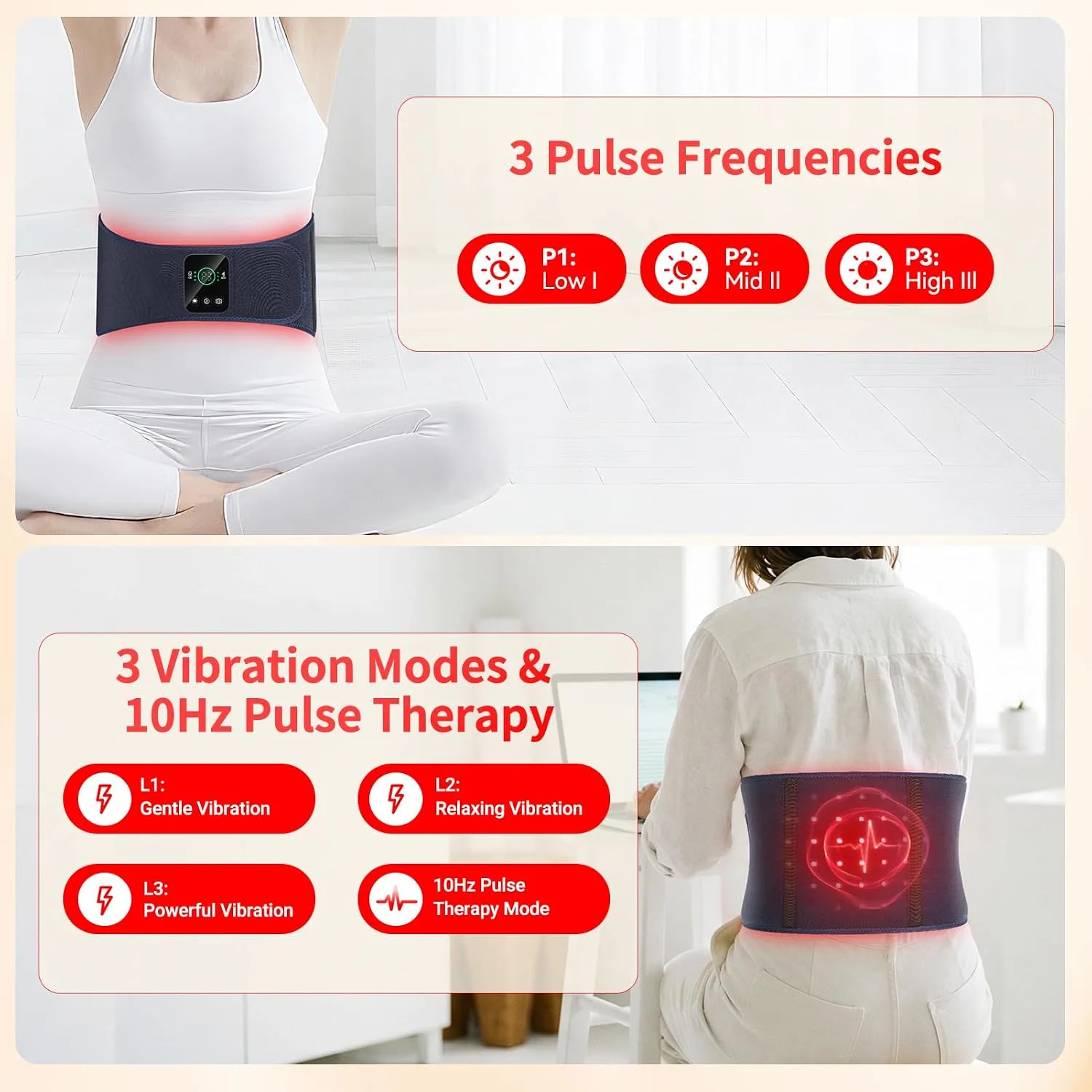 Cordless Red Light Therapy Belt for Body Back & Abdomen with Vibration